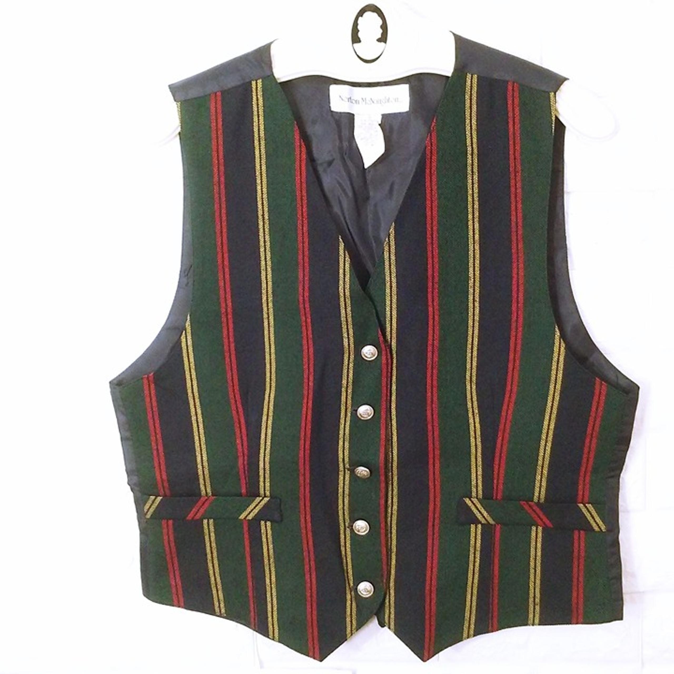 Vintage 80s Norton McNaughton Striped Vest Waistcoat Lady-10 Wool Blend Buttons