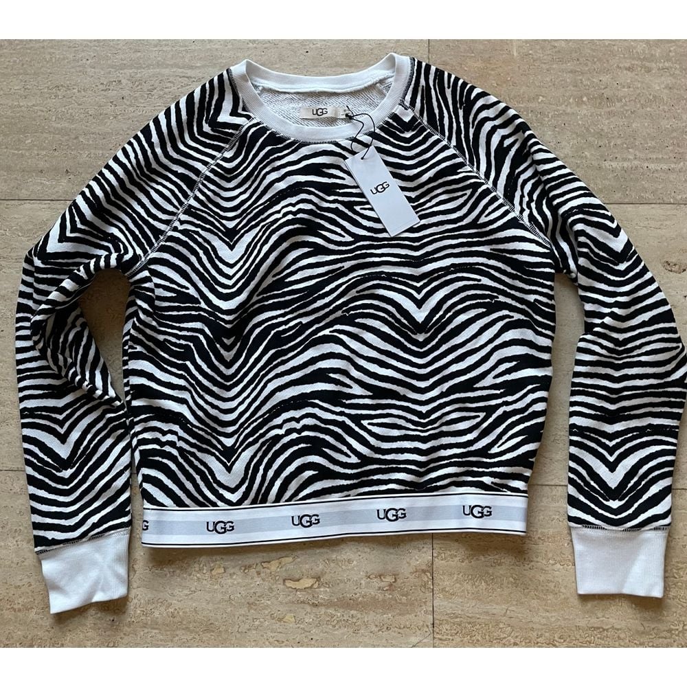 NEW UGG Zebra Print Crewneck Sweatshirt Long Sleeve Pullover XS