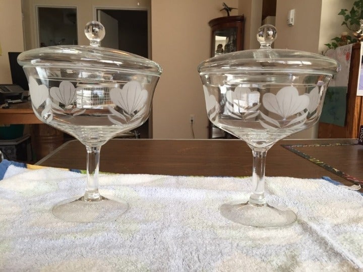 etched glass pedestal bowl with lid