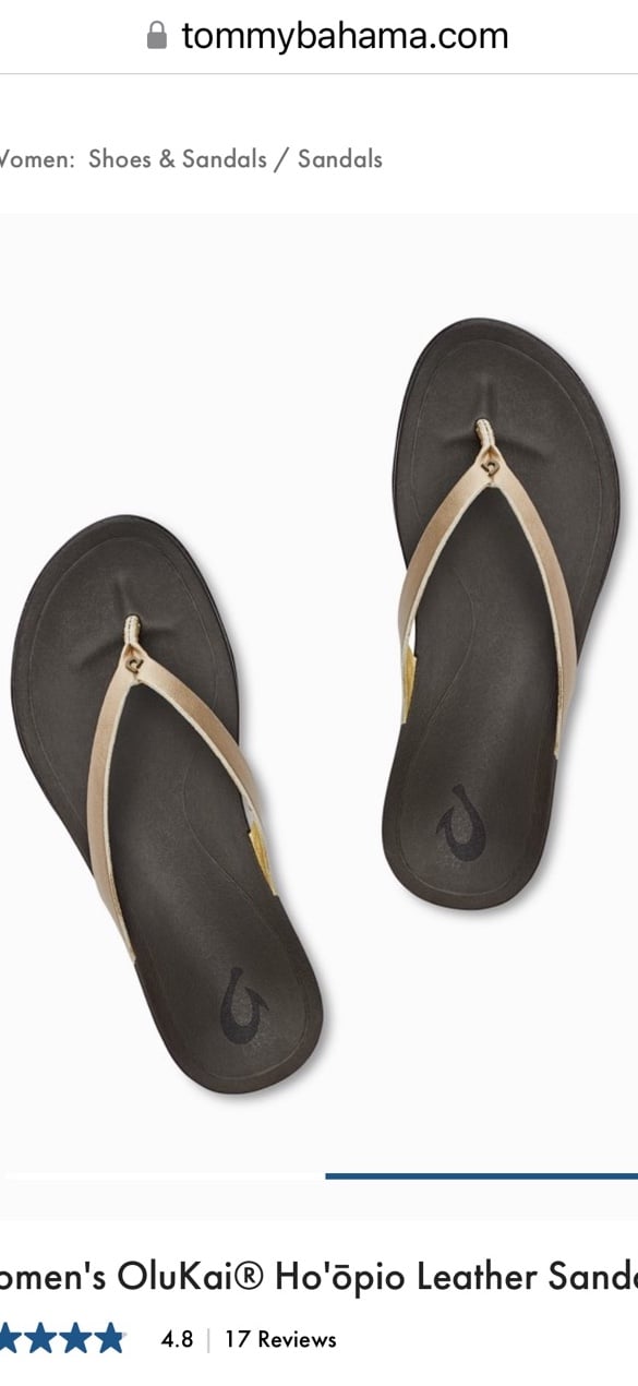 Olukai Ho’ Opio Gold Leather Flip Flops