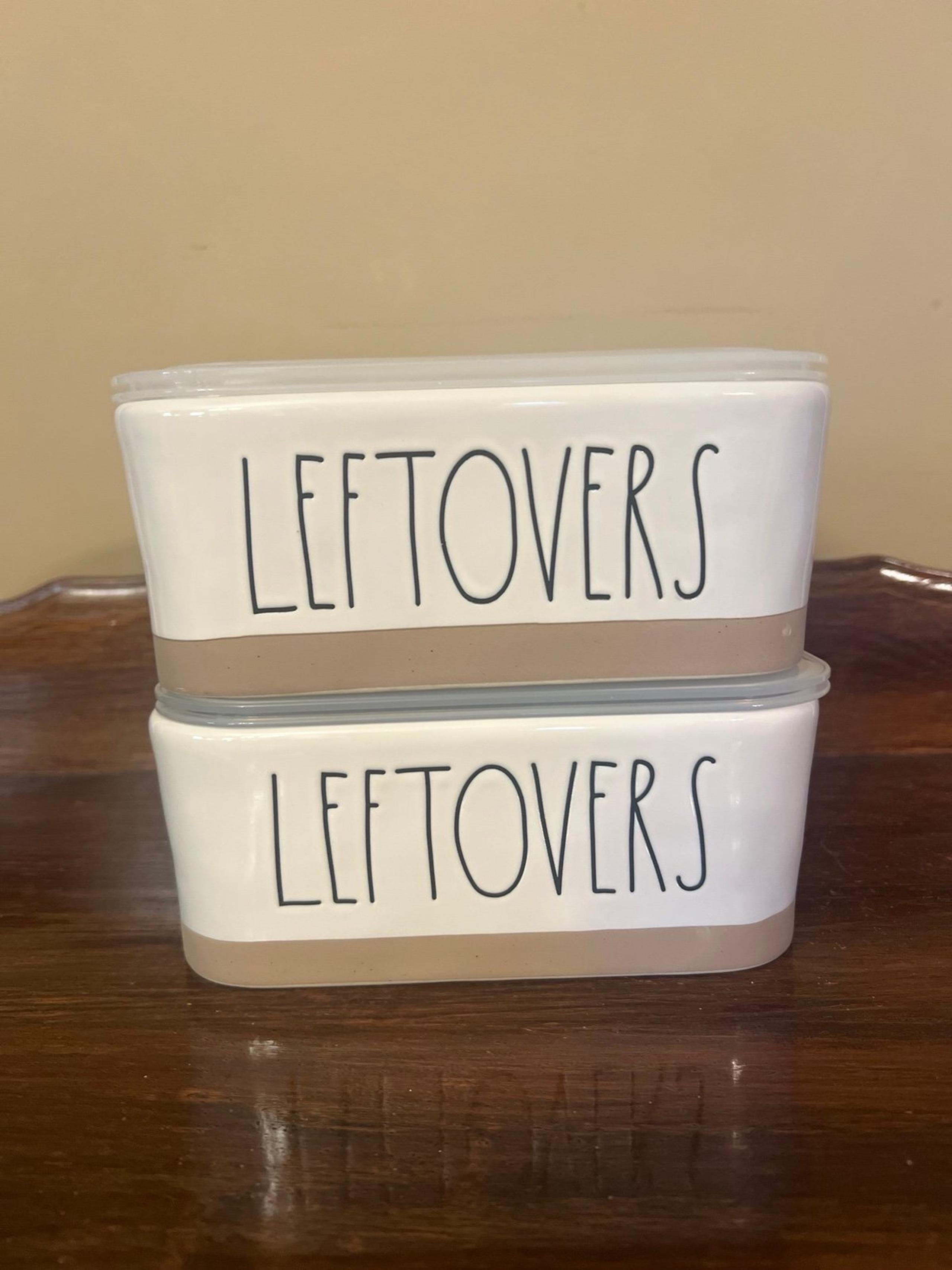 NEW RAE DUNN SET OF 2 LEFTOVERS CERAMIC FOOD CONTAINERS WITH VENTED LIDS