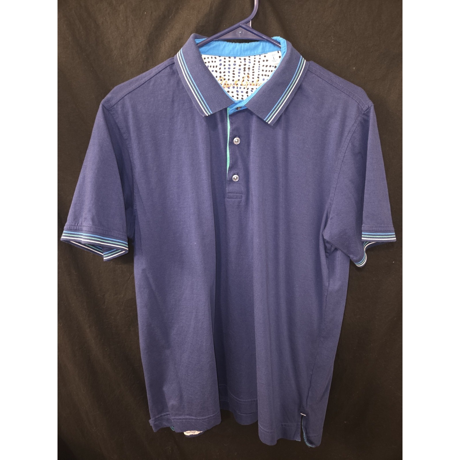 Robert Graham Blue Short Sleeve Polo Shirt Top Mens Size Large NWOT Polka dot