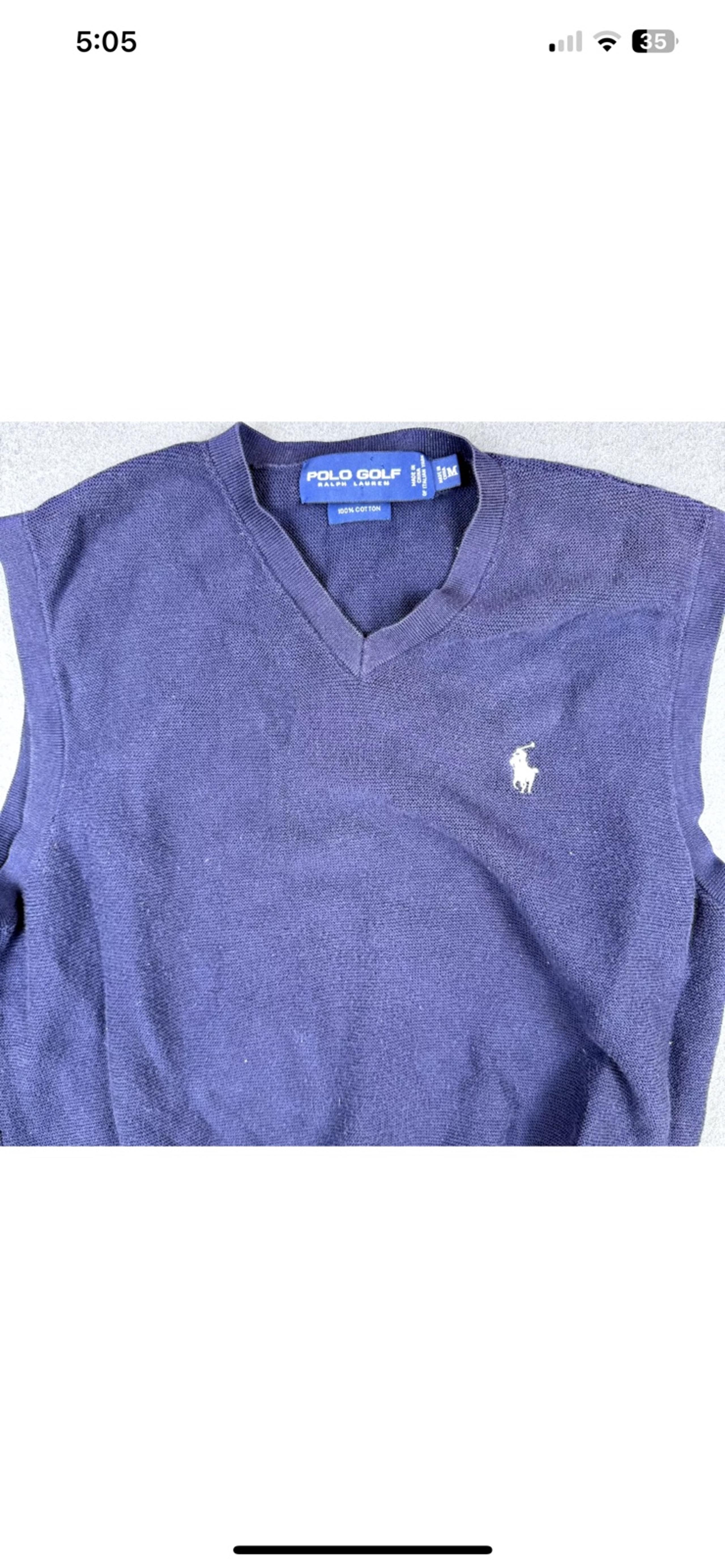 Polo Ralph Lauren Men's Sz M Blue Sweater Vest Knit Polo Golf White Pony