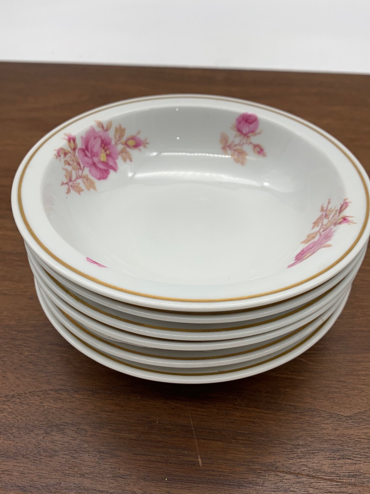 Fruit Bowls Roses & Tan Leaves, Gold Ring, Smooth - SCR109 by SCHERZER -SIX
