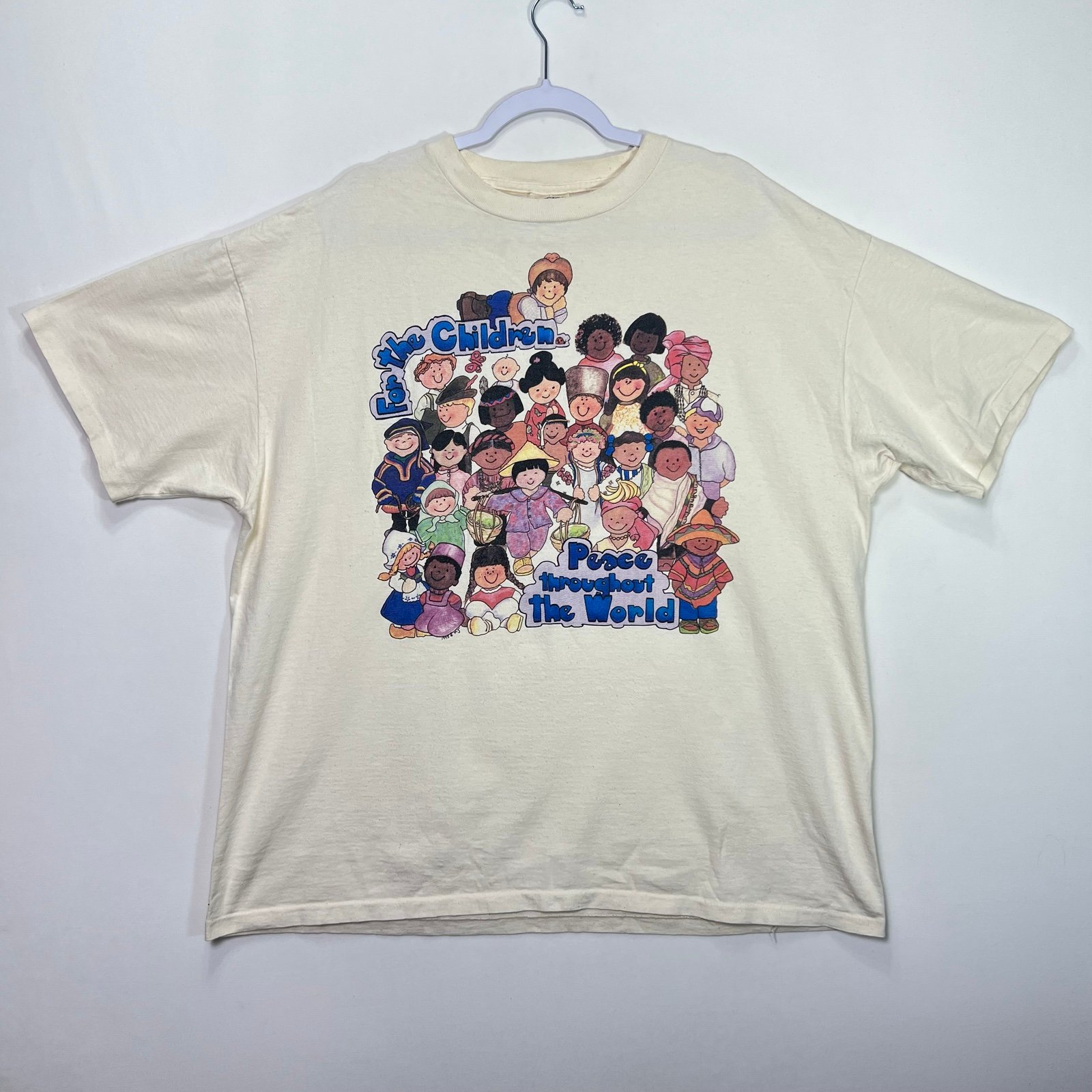 Vintage 90s Single Stitch Tee For The Children Peace Throughout The World 2XL