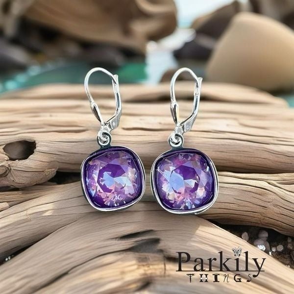 Handcrafted earrings with purple Swarovski crystal