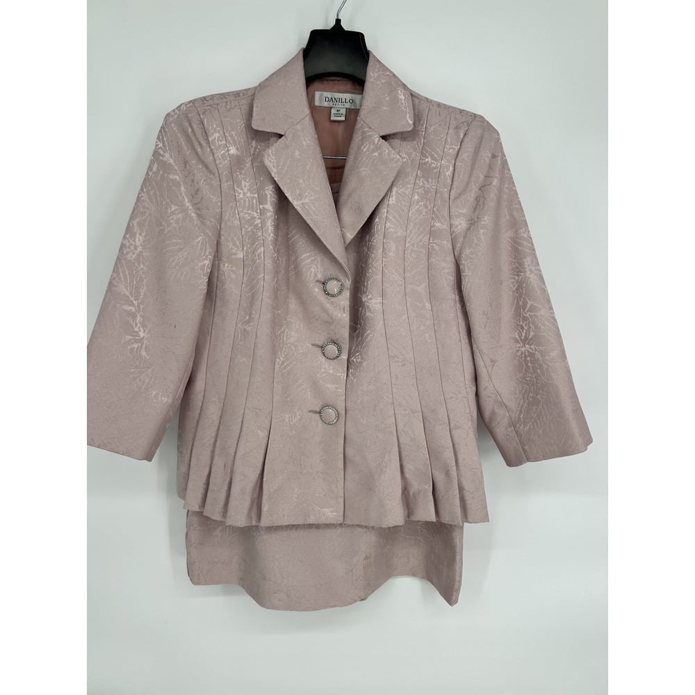 DANILLO Women 2pc Pink Floral Metallic Damask Jacket/Blazer Skirt Suit Sz 8P