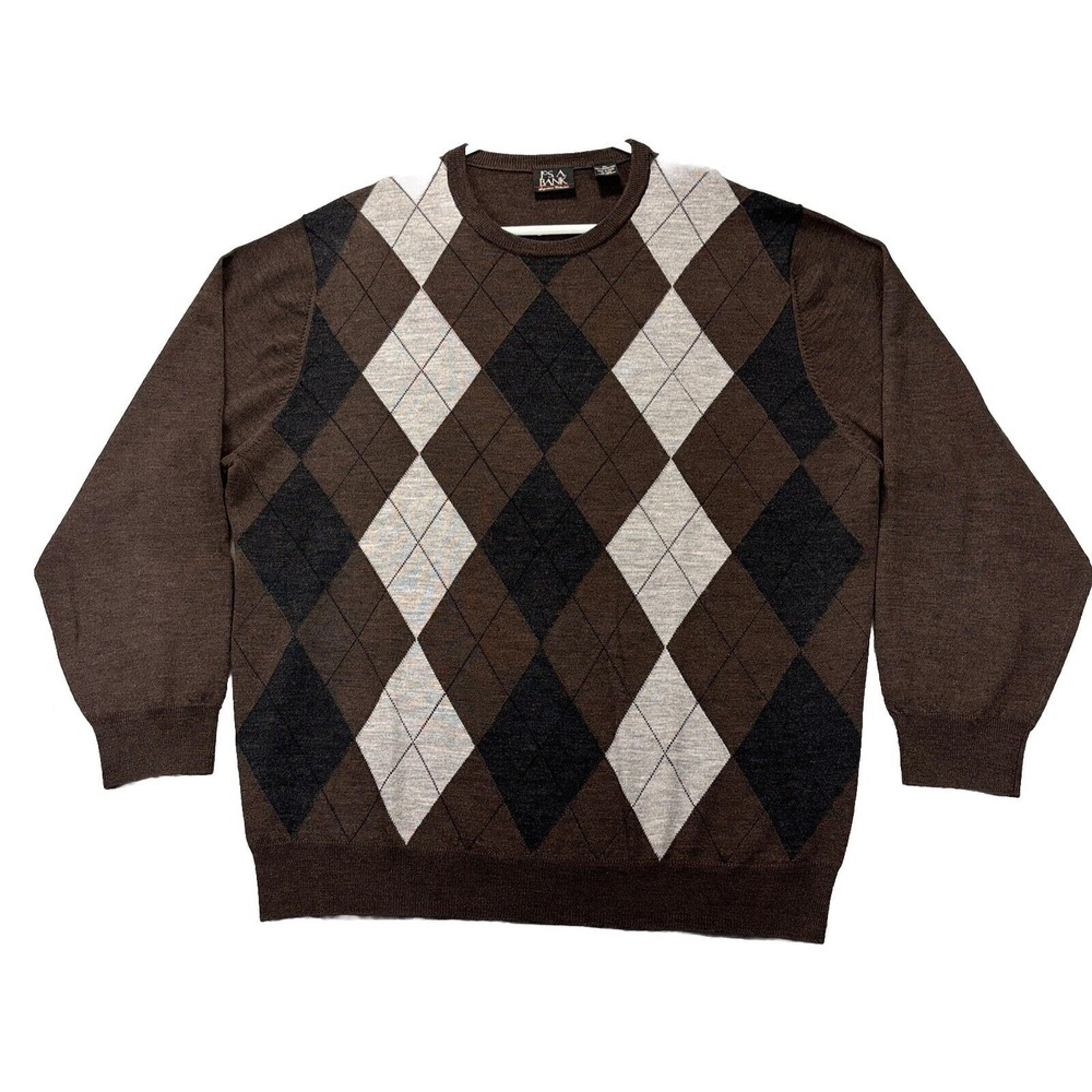 Jos A Bank signature Sweater Mens XL Merino Wool Argyle Brown Preppy  Knit Soft