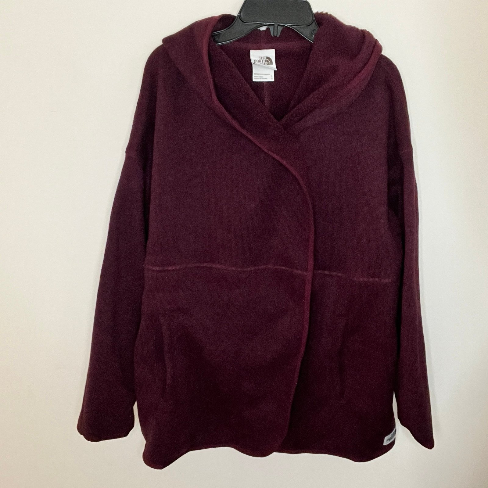 The North Face Burgundy Fleece Jacket hooded wrap front coat womens large button