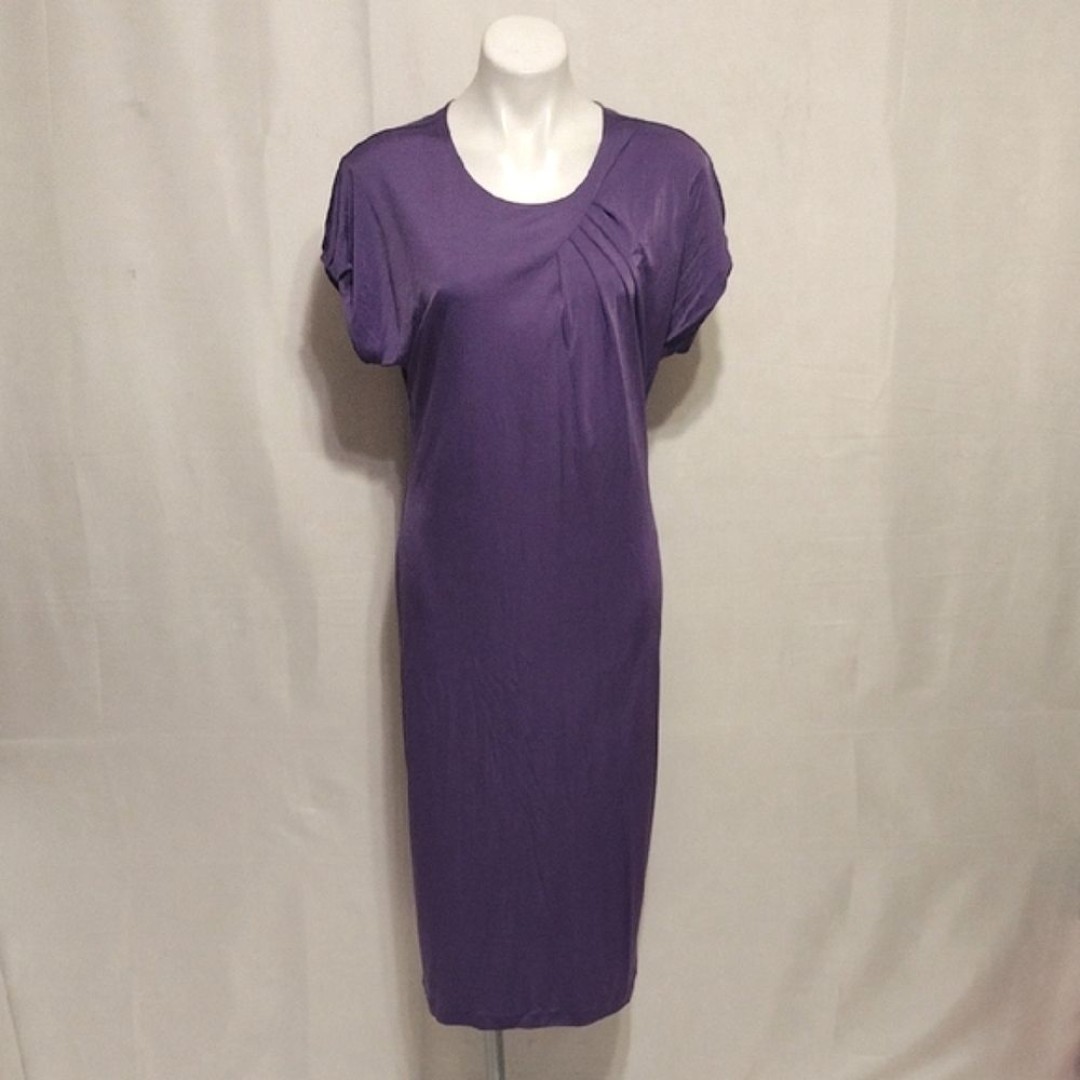 Boss Hugo Boss Designer Cap Sleeves Purple Soft Jersey Midi Dress XL