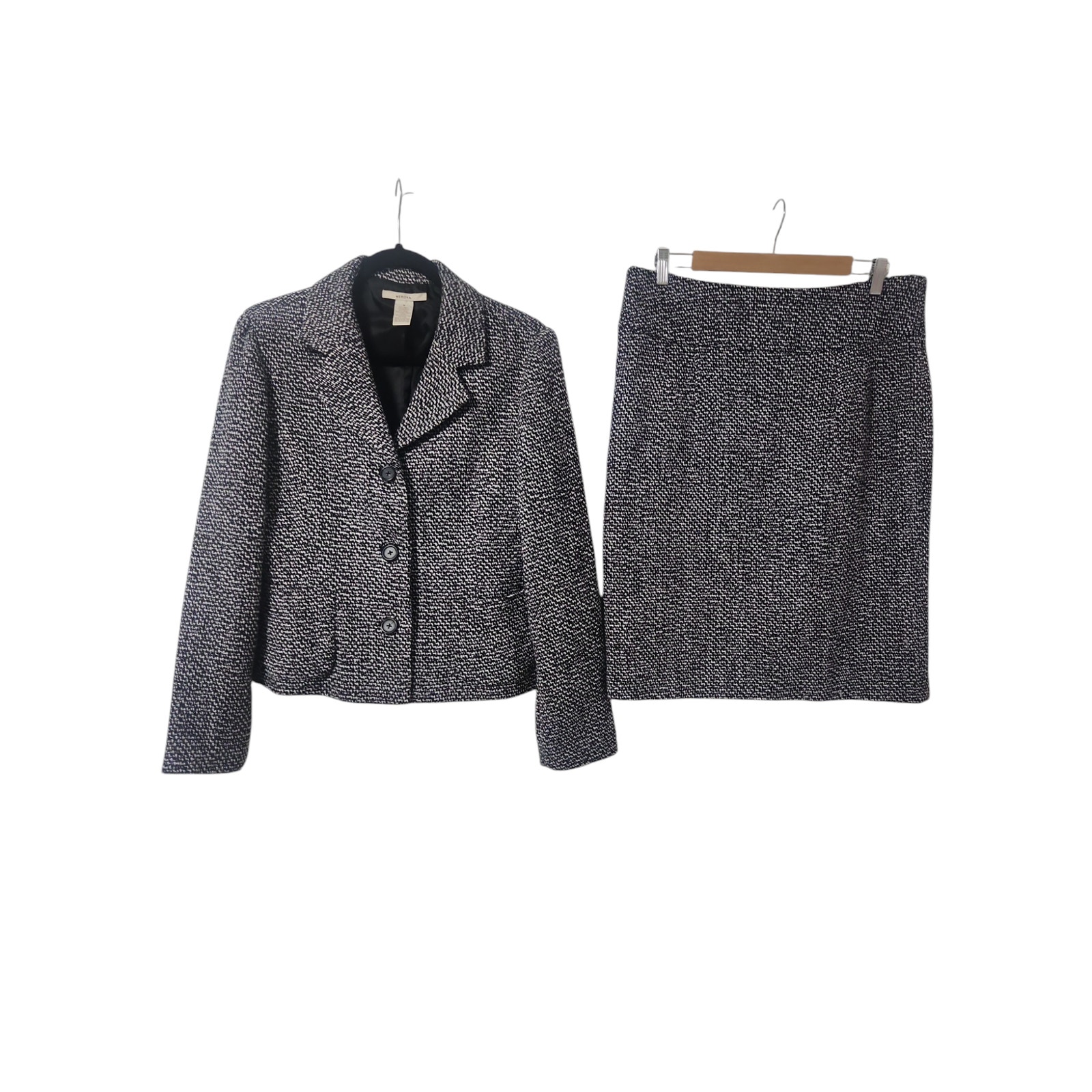 Merona Tweed Suit Skirt Size 12 Blazer Size M Wool Blend Black/ White