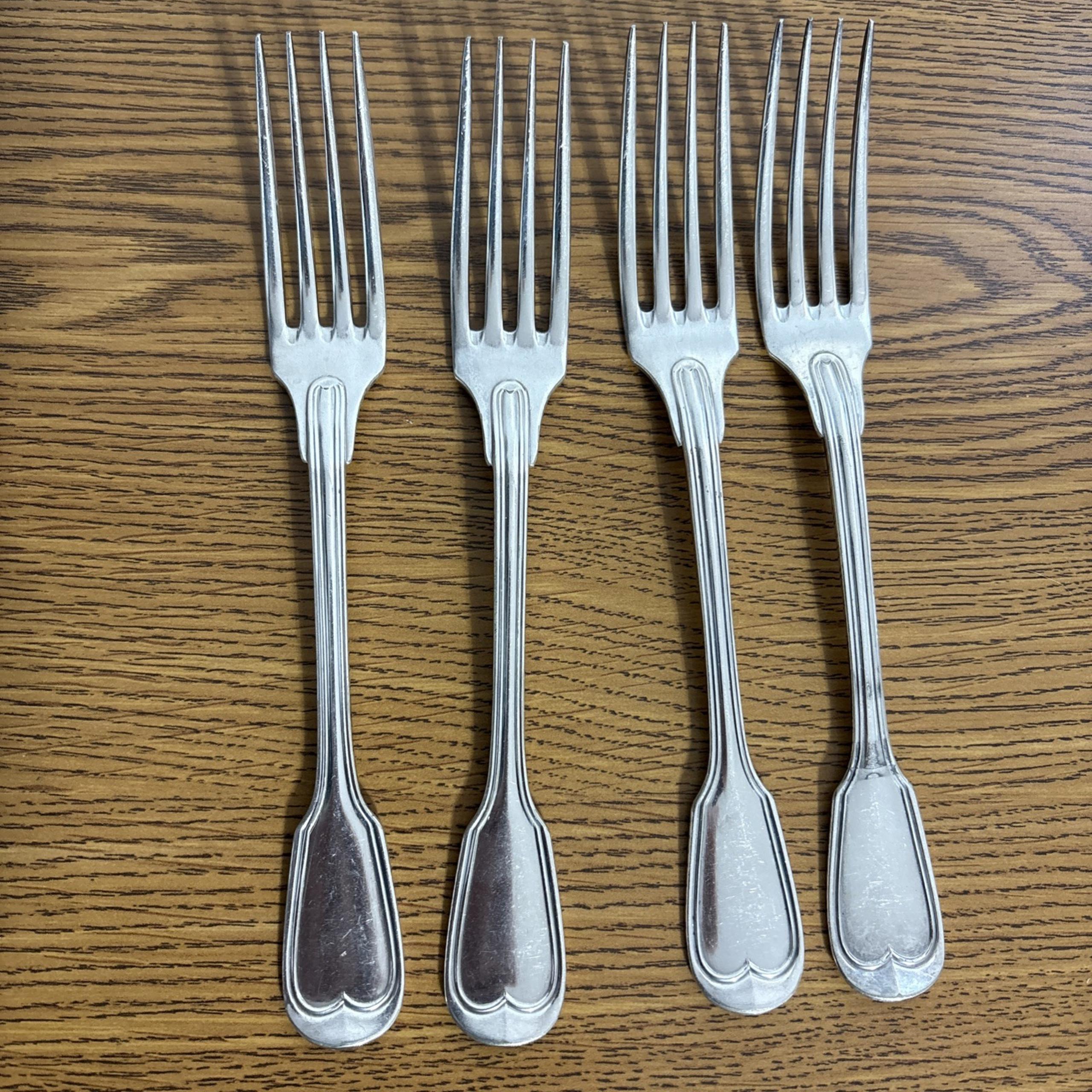 CHRISTOFLE France CHINON SILVER PLATE 4 FORKS Circa 1844-1863 Fish Fork 7-1/4"