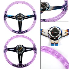JDM TRD Universal 6-Hole 350mm Deep Dish Purple Crystal Bubble Steering Wheel