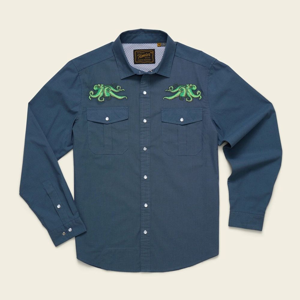 Howler Brothers Gaucho Snapshirt Octopus Cobalt Microstripe XXL 2XL - NEW Sealed