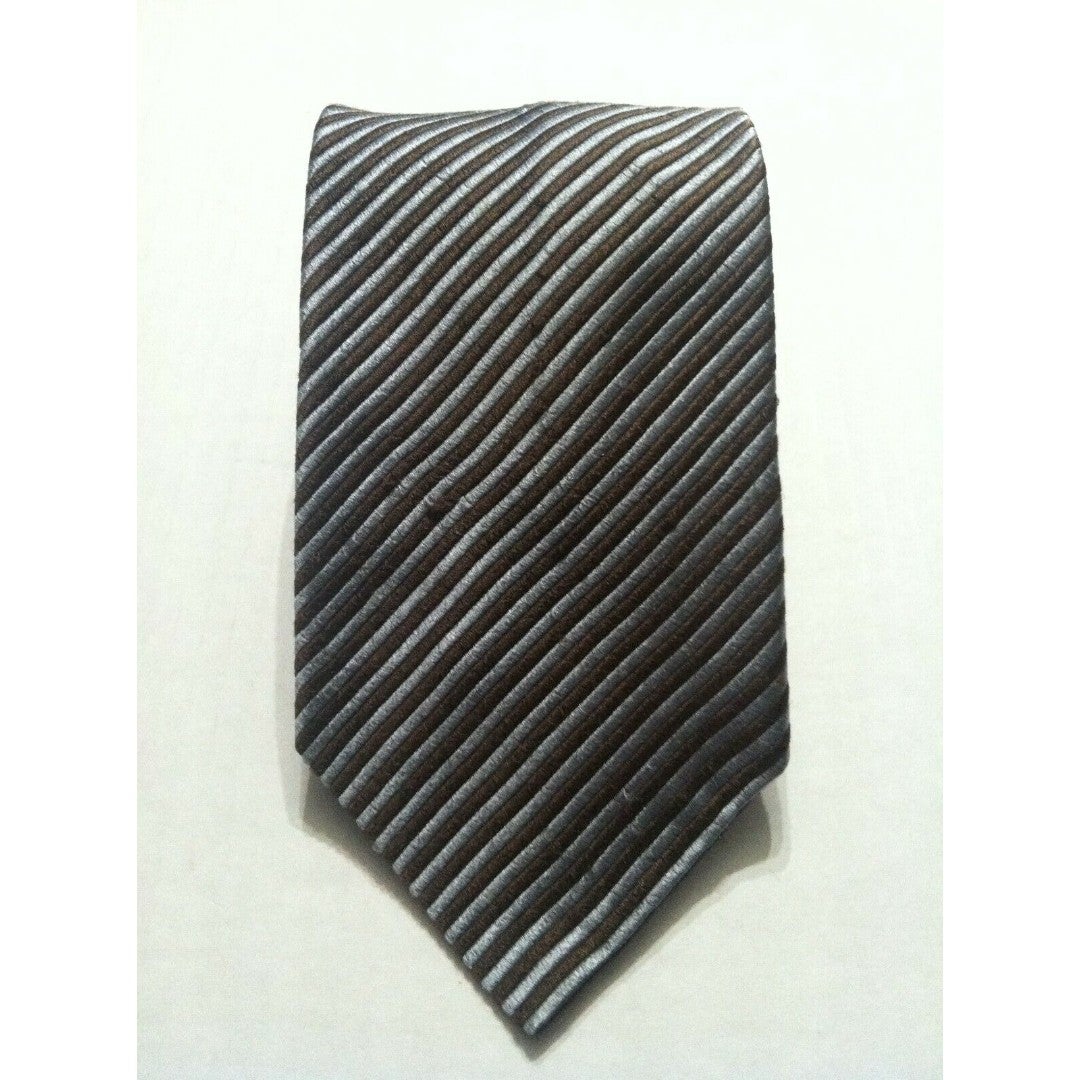FRATELLI MODA MENS NEW BROWN/SILVER 100%SILK CLASSIC NECK TIE WIDTH: 3 7/8