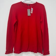 J Mclaughlin Womens Setta Sweater Small Cashmere Fiesta Red Long Sleeve Ruffle
