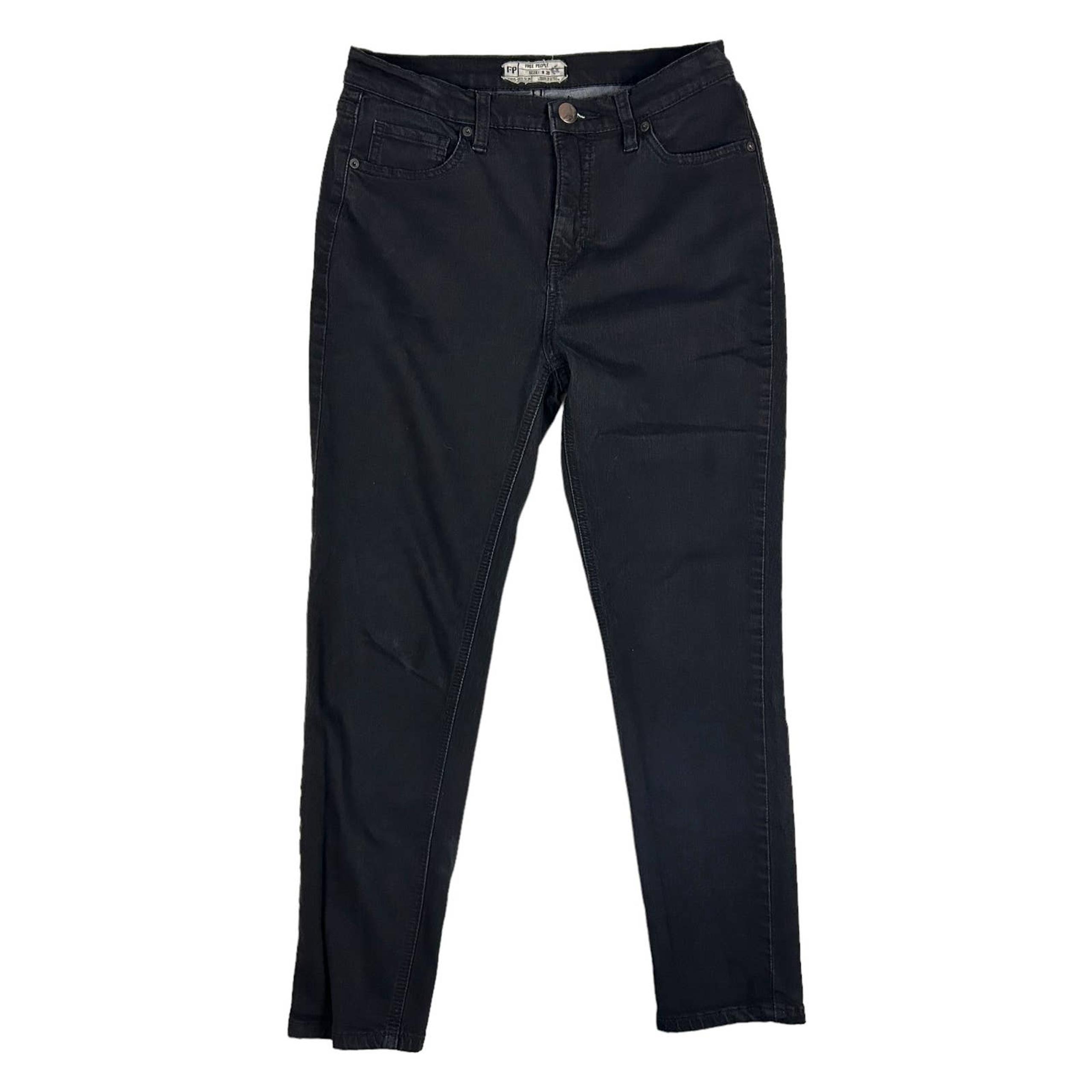 Free People Womens Size 28 High Rise Jeans Straight Leg Ankle Crop Black Denim