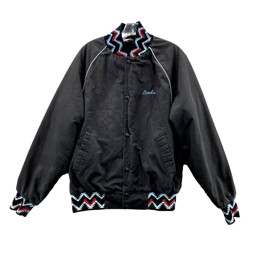 Vintage West Ark Bomber Jacket Medium Black Aztec Southwestern Varsity USA Made