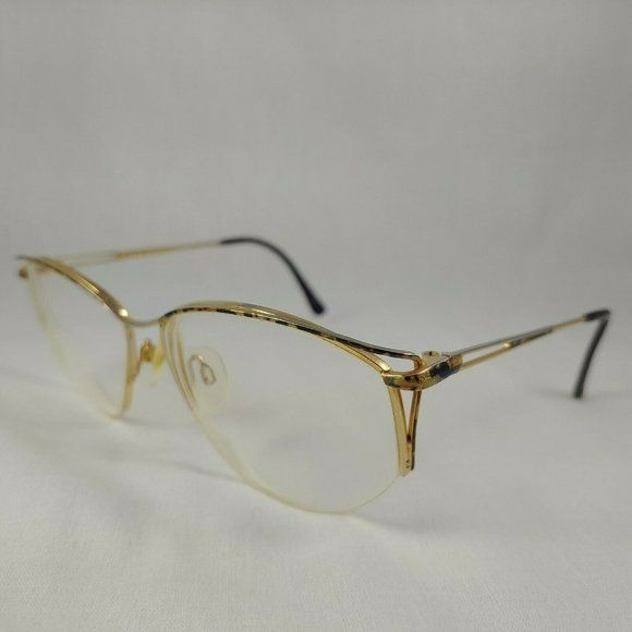 Vintage TURA Eyeglass Frames Metal Half Rim Gold Black Brown 1980's
