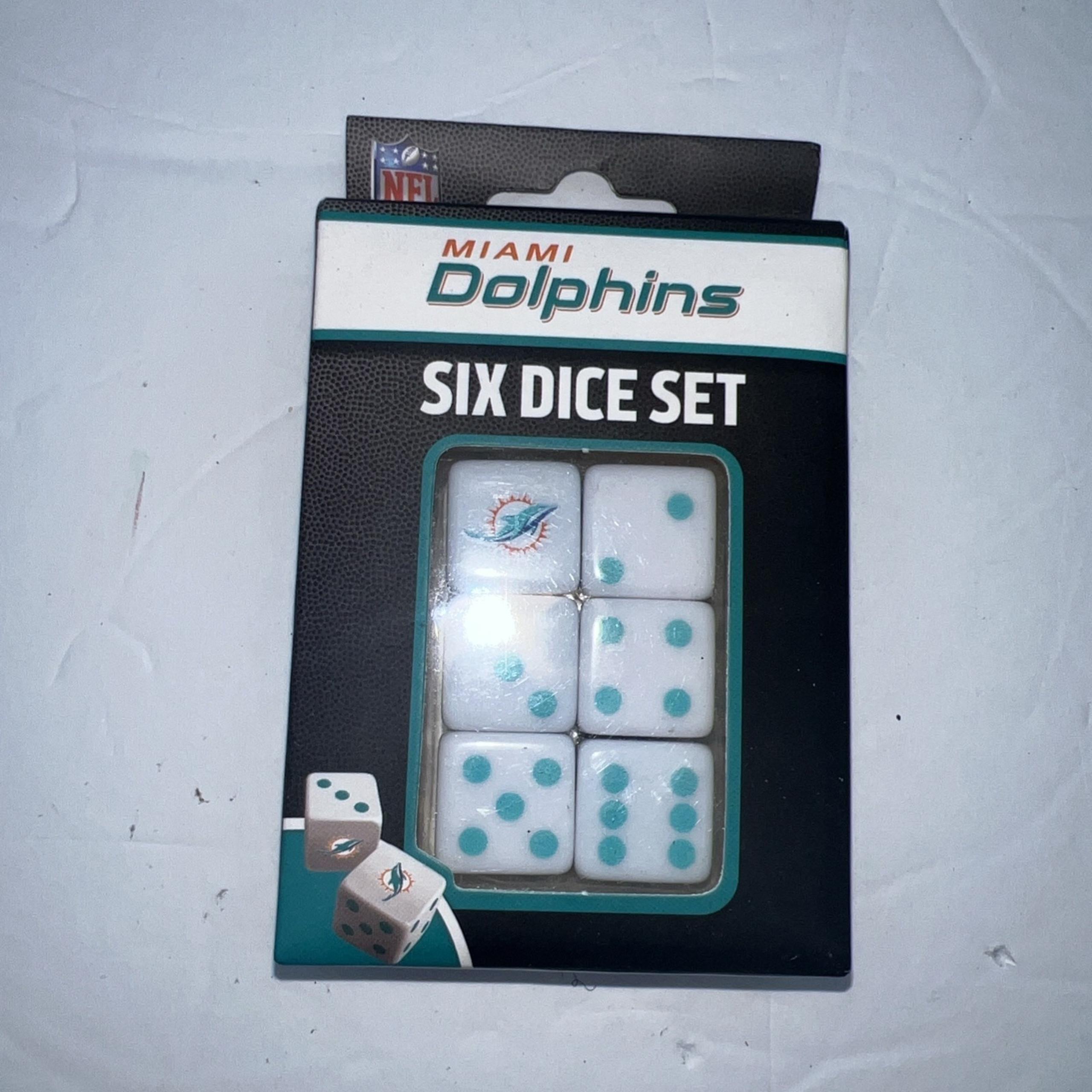 Miami Dolphins Dice Set NFL 6-Piece Gaming Dice Masterpieces Team Colors