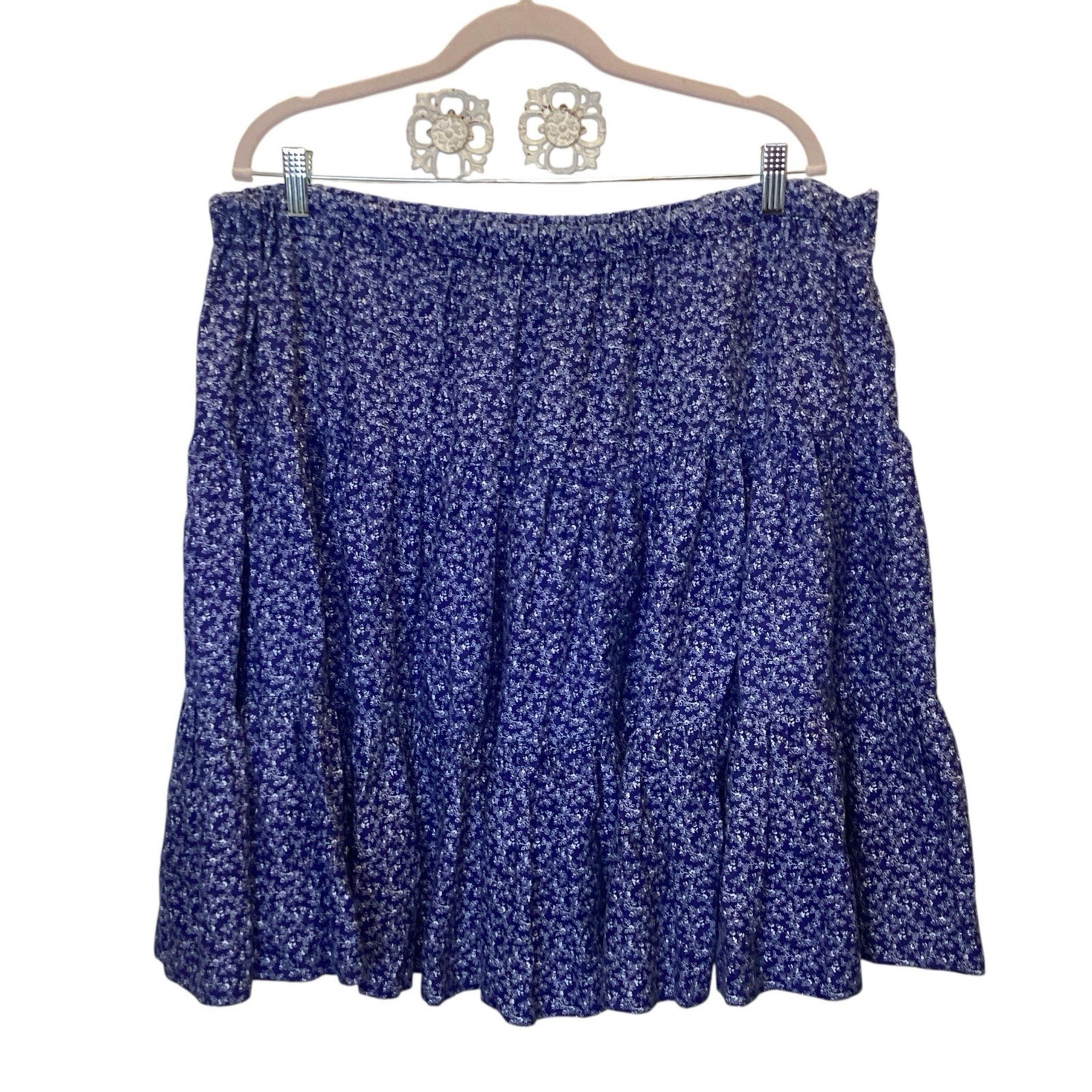 Vintage Blue & White Little Flowers - Handmade Square Dance Skirt - Sz L - EUC