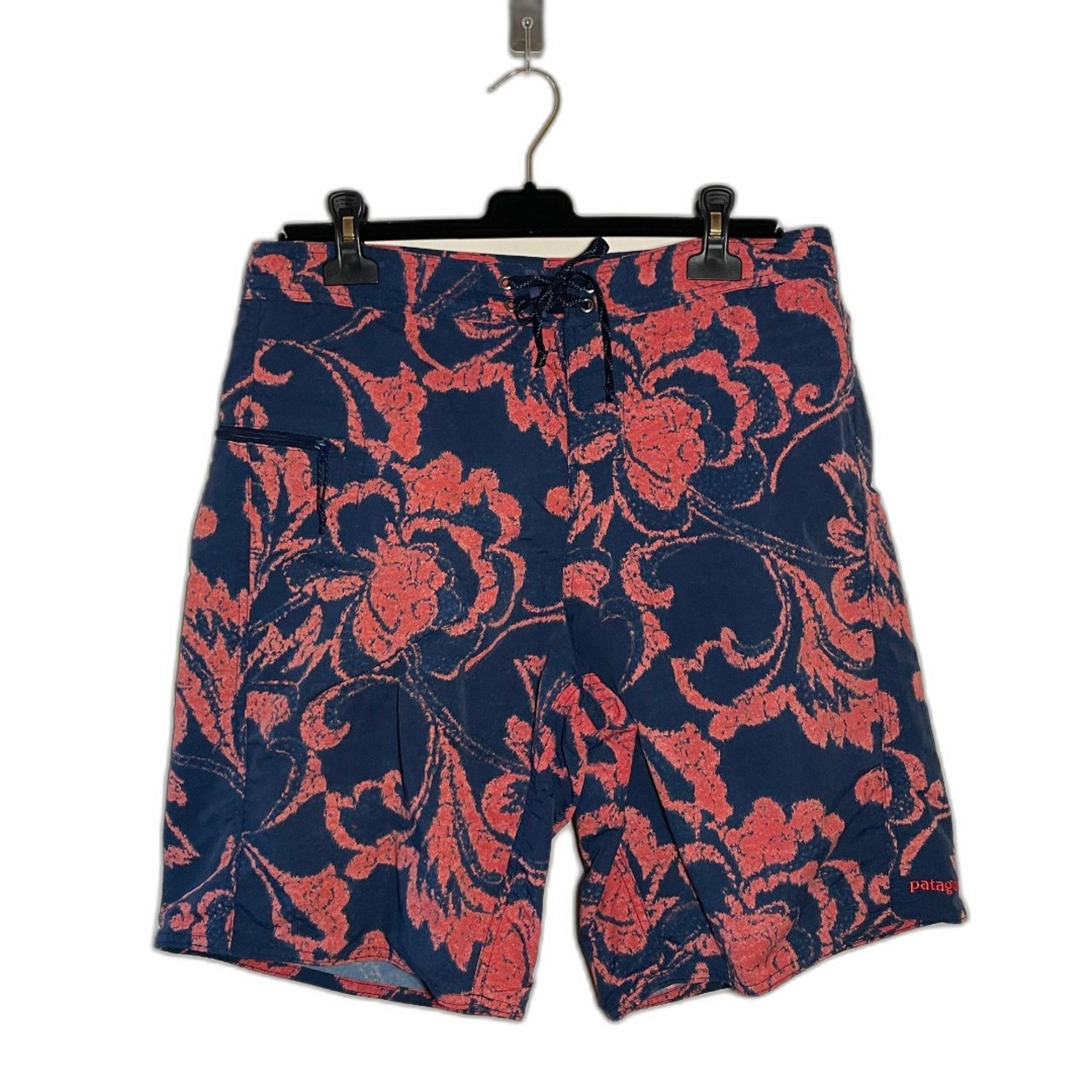 Patagonia Floral Flat Front Board Shorts Blue Pink 34