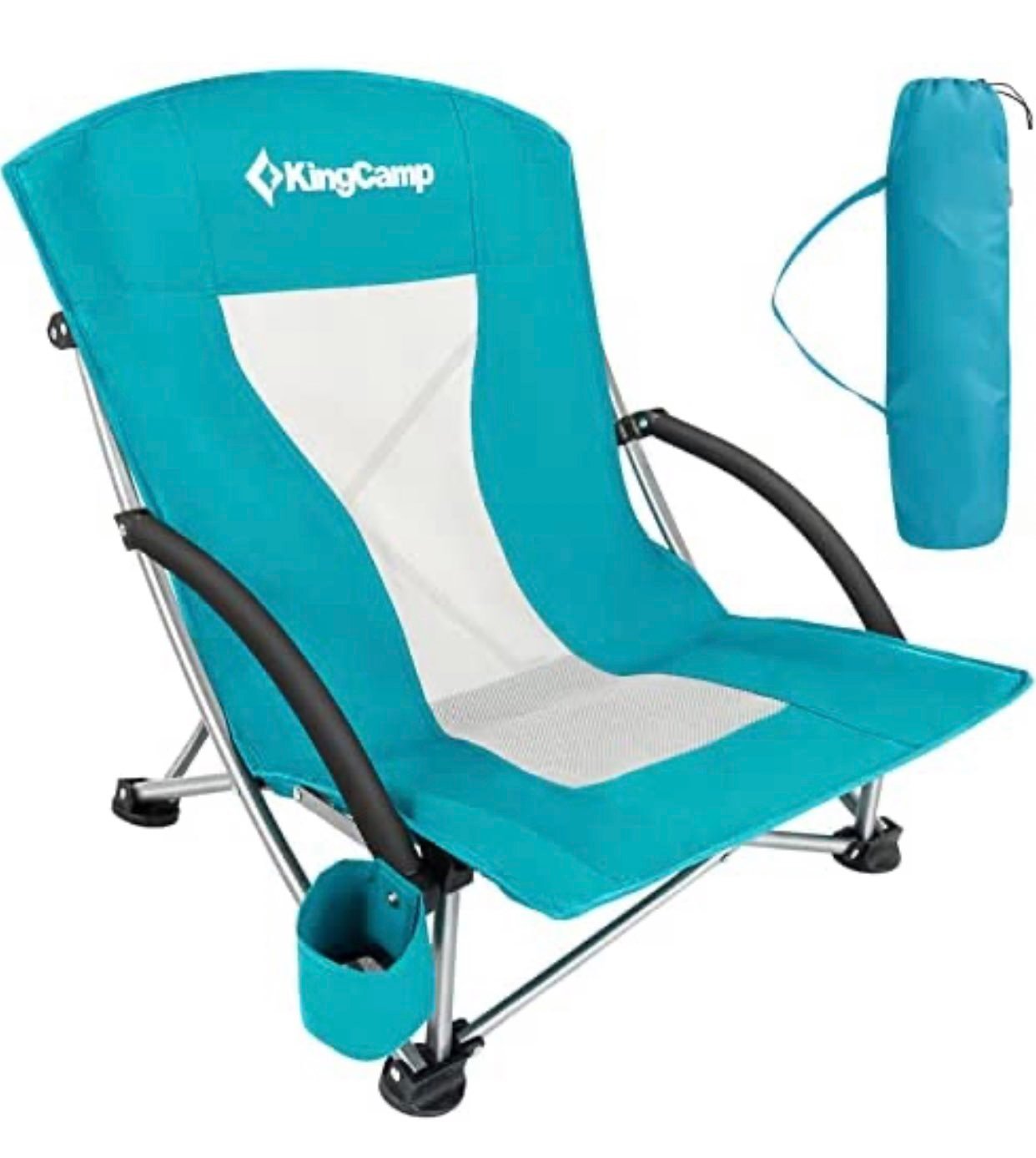 KingCamp Low Sling Beach Chair, Mesh Reclining Back with Headrest, Cyan NEW