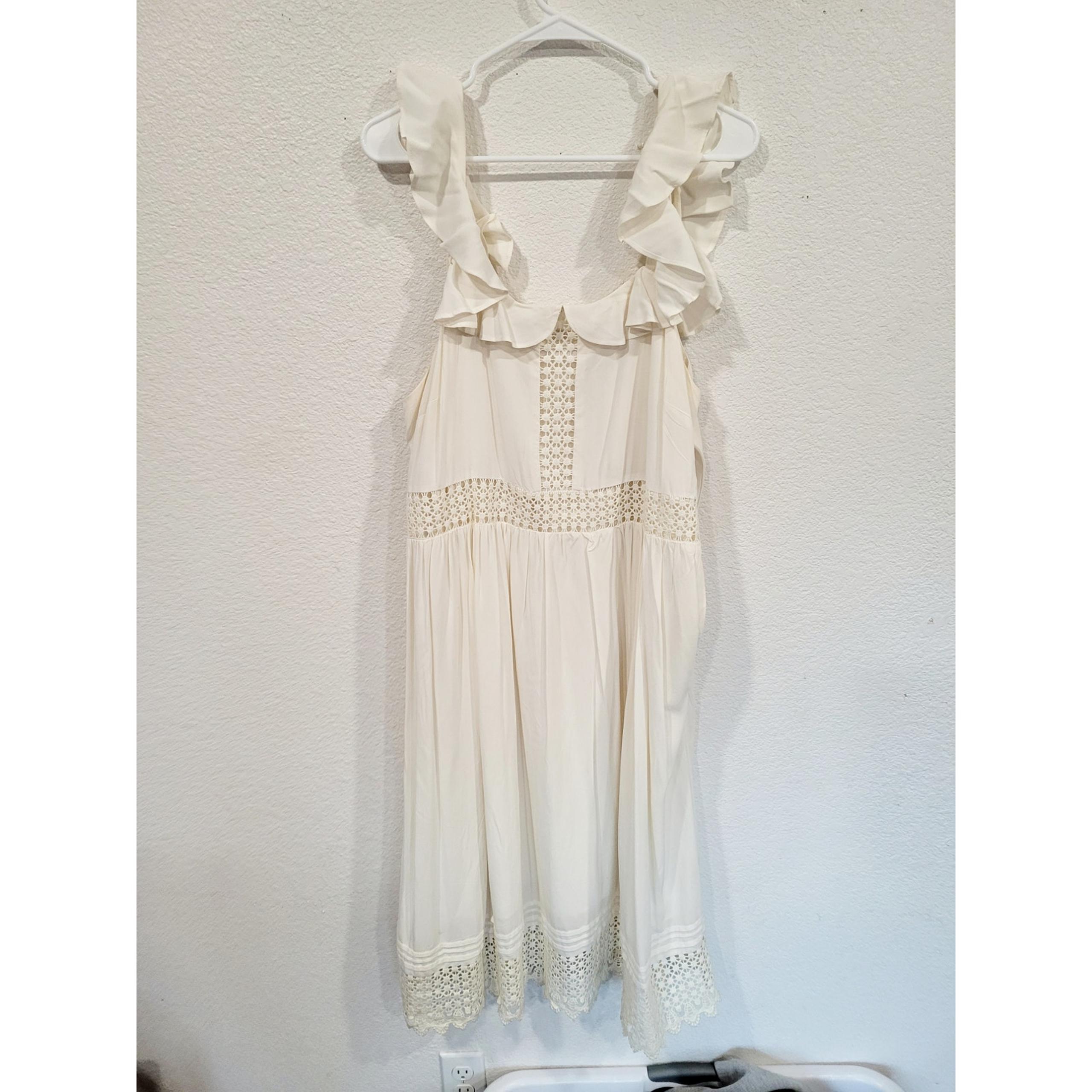 Loft Women's Dress size XL White Lace Corchet Cold Shoulder Beach Ruffles #5