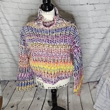 Something Navy Rainbow Cropped Flare Sleeve Sweater Size XS