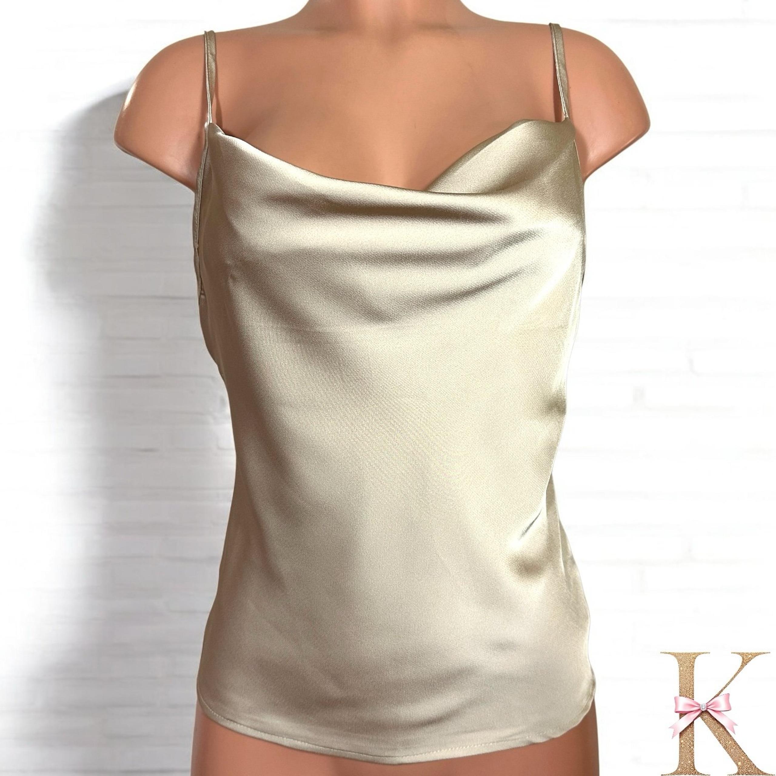 SHEIN Women’s Beige Satin Drape Front Camisole Tank SM 2/4