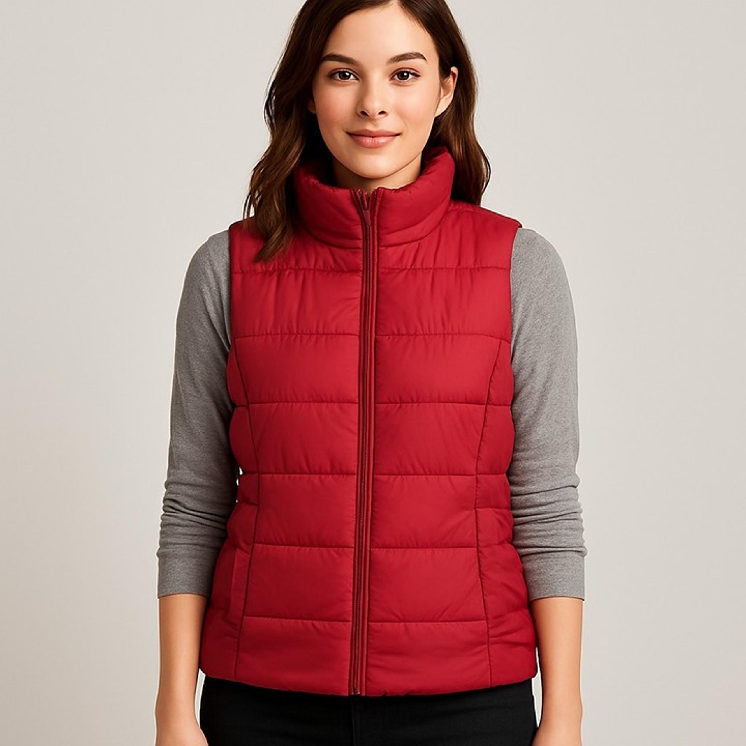New York And Company Red Full Zip Fleece Lined Puffer Vest Women's Size M