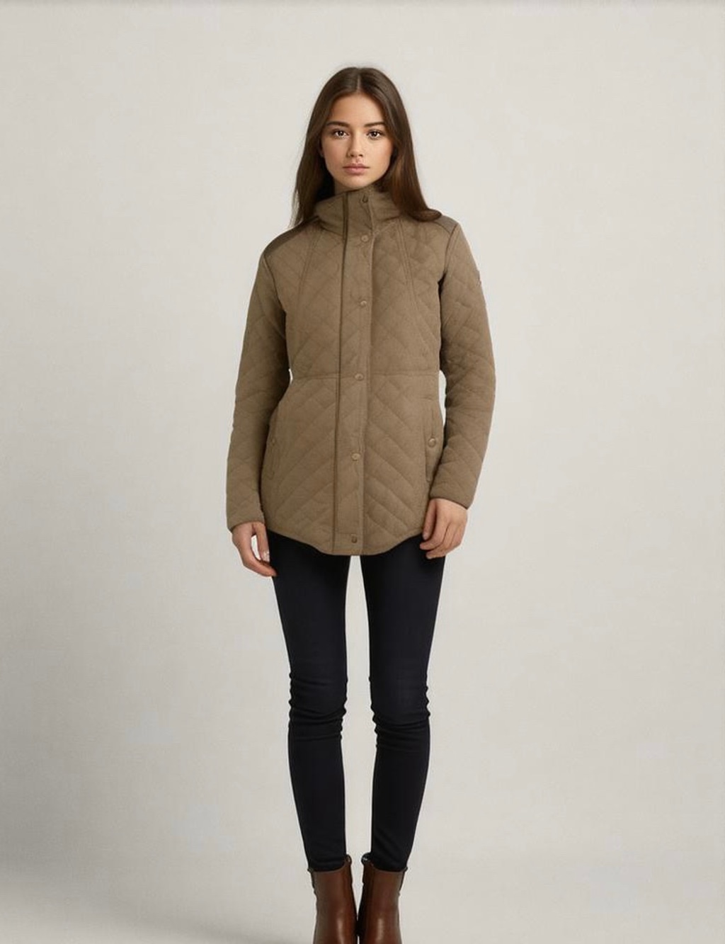 Lauren Ralph Lauren Womans Quilted Jacket Brown Sz XS Faux Leather Accents Snaps