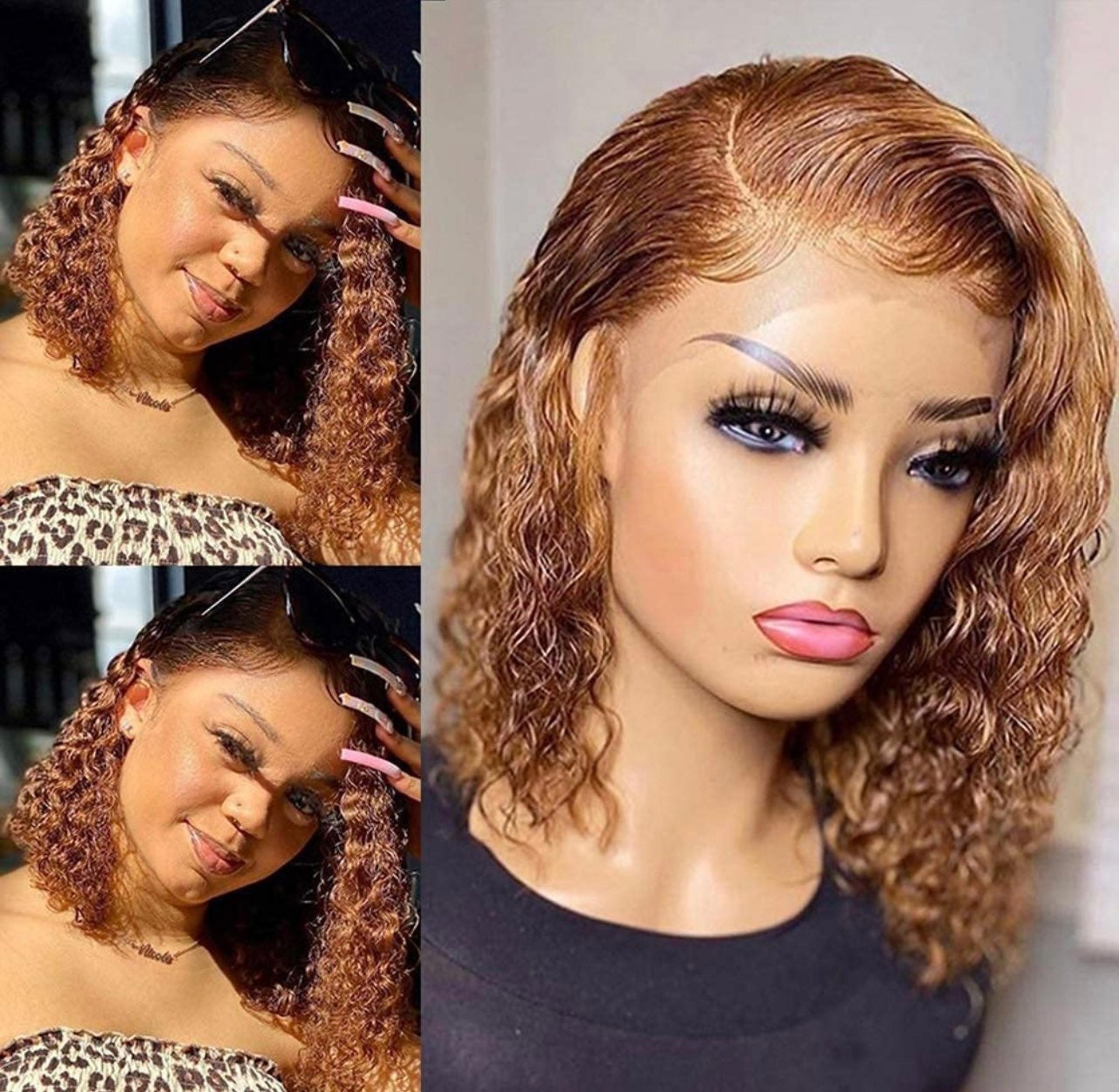T part human hair curly bob wigs with baby hair for women pre plucked curly