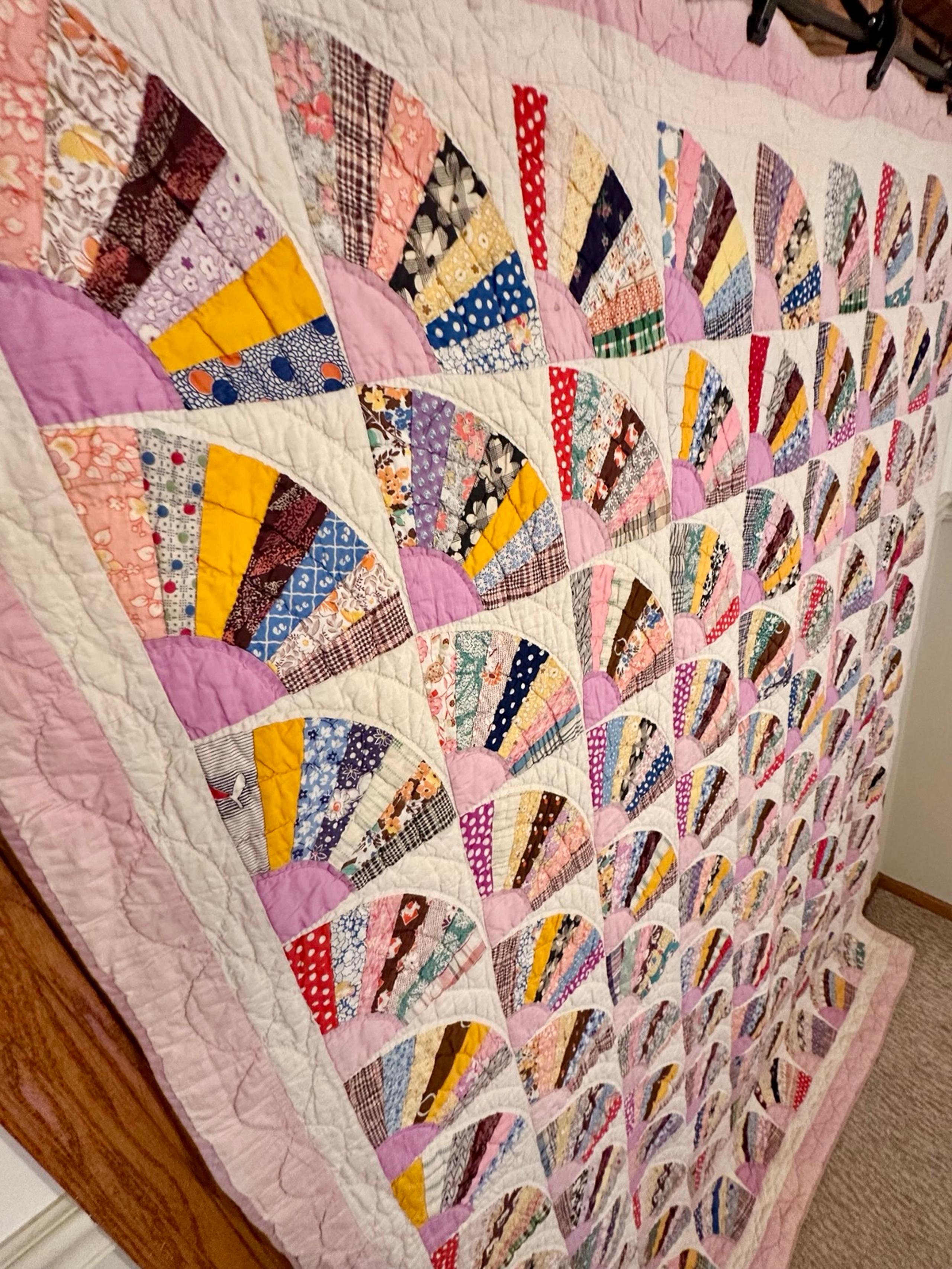 Handmade pink fan quilt