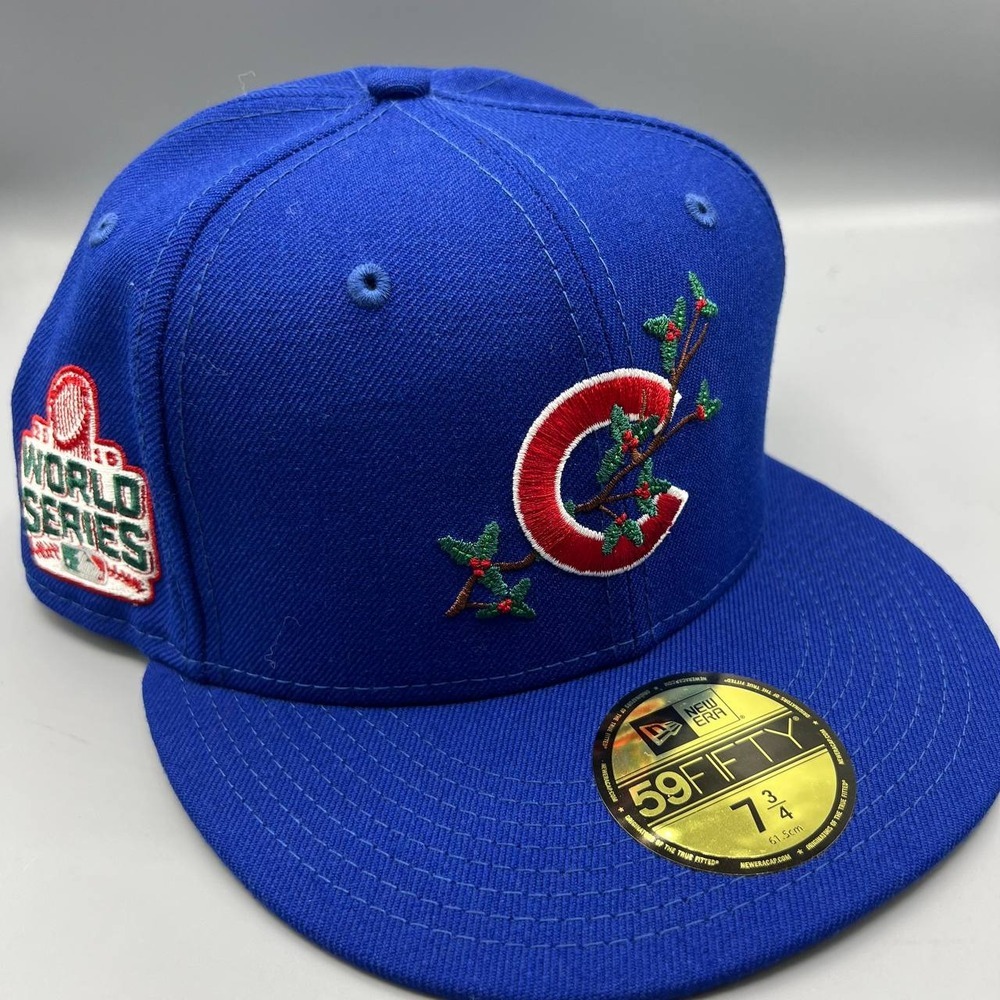 Chicago Cubs Hat Men 7 3/4 Blue Green Holly 59Fifty New Era Fitted Cap
