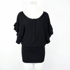 Tracy Reese Lightweight Black Wool Ruffle Short Sleeve Tunic Sweater Size Large