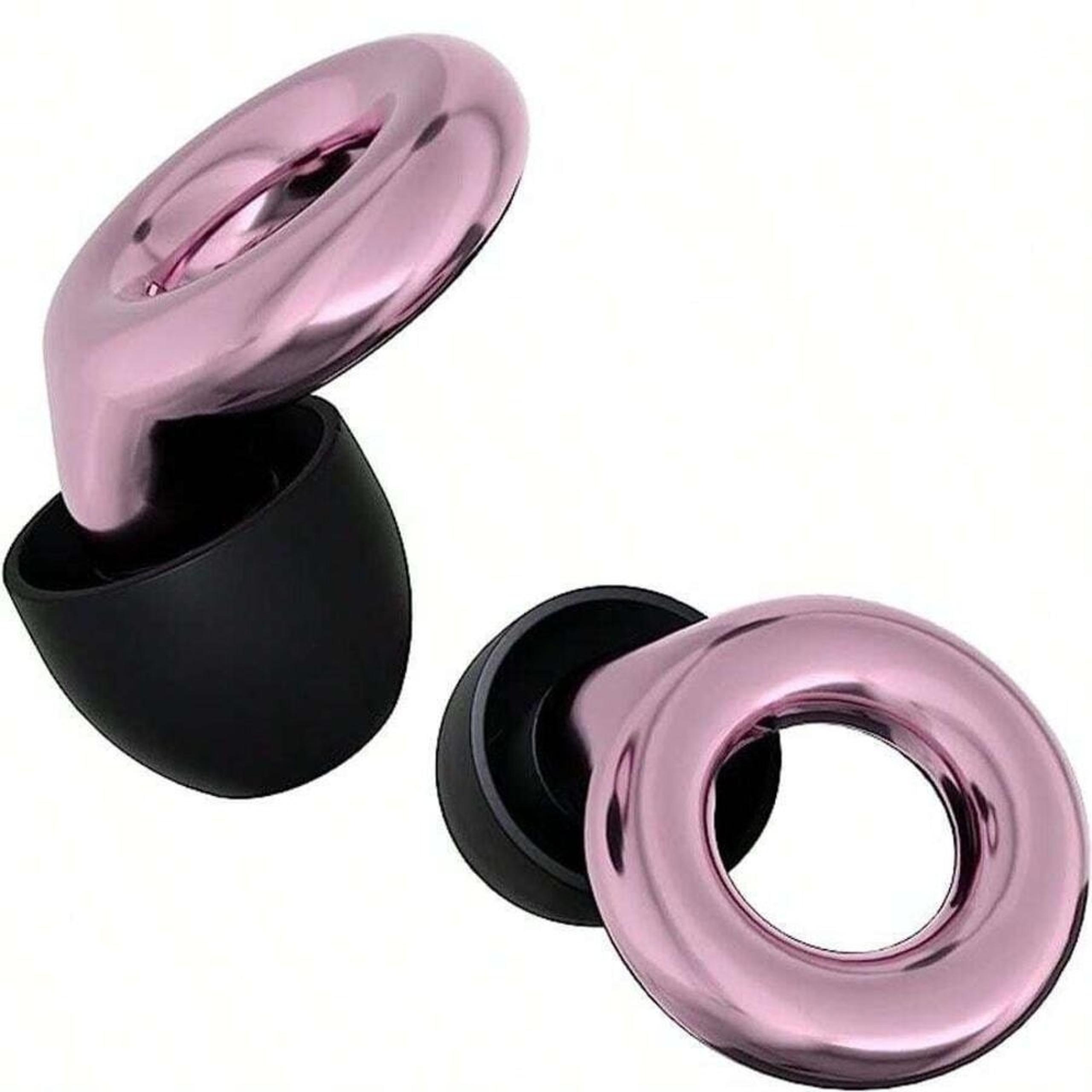 New Blush Pink Circle Round Metallic Ear Plugs With Case Silicone Concert Tips