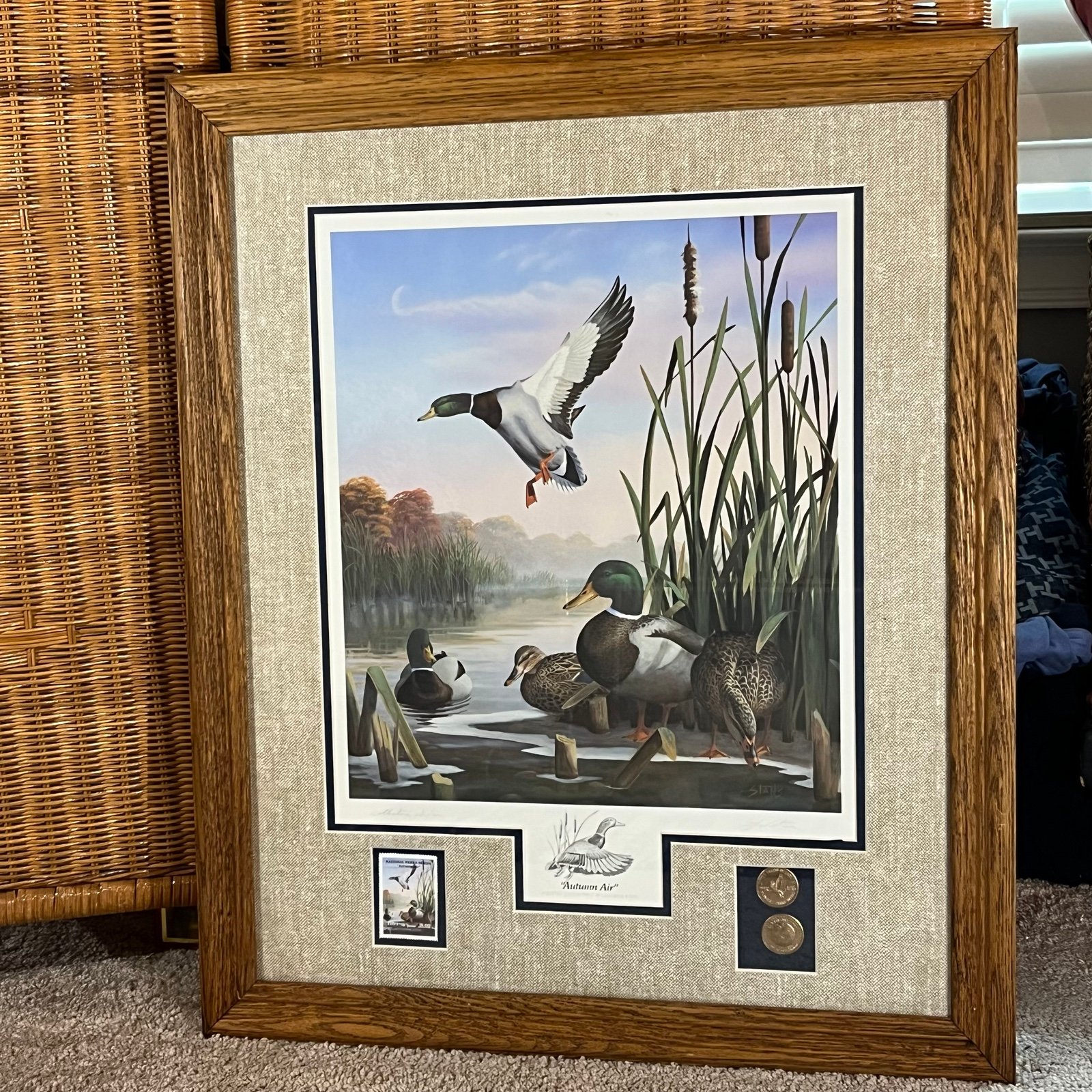 Vintage 90s autumn air ducks Leo Stans collector edition art print stamp coins