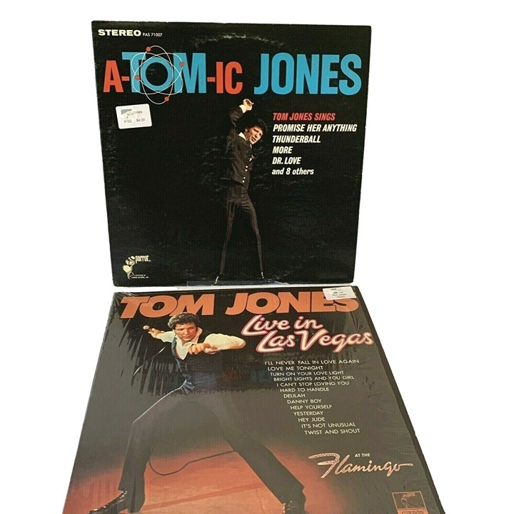 Vintage Tom Jones A-TOMic & Live in Las Vegas Vinyl Records UNTESTED