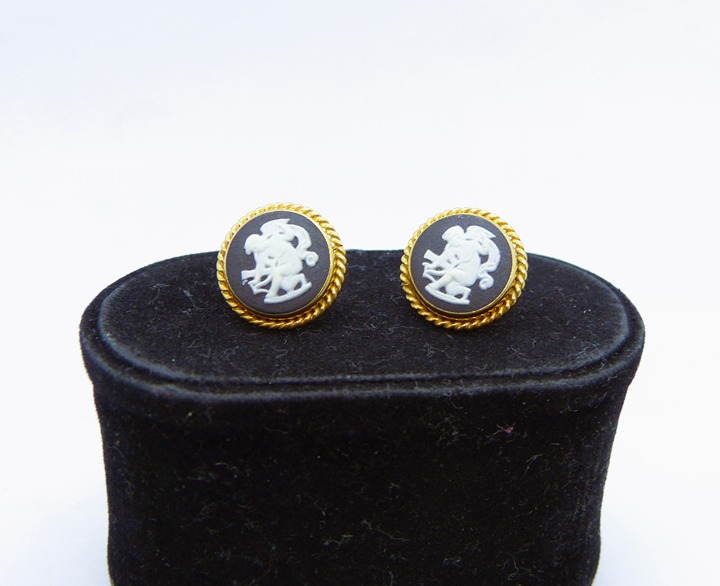 Vintage Van Dell Blue, White & Gold Filled Cameo Earrings