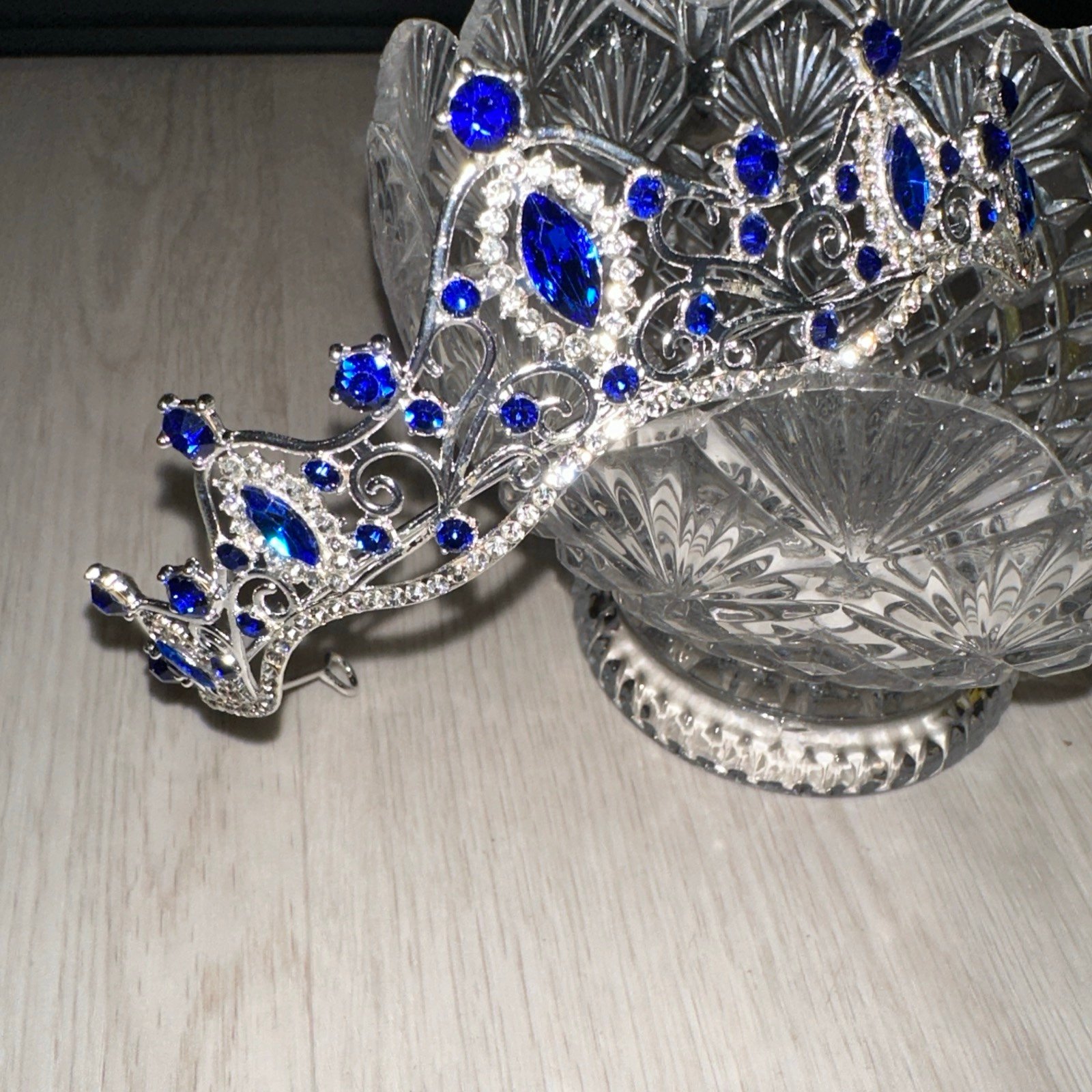Blue Rhinestone & SILVER Princess Crown Tiara for Girls Birthday Hair Accessory