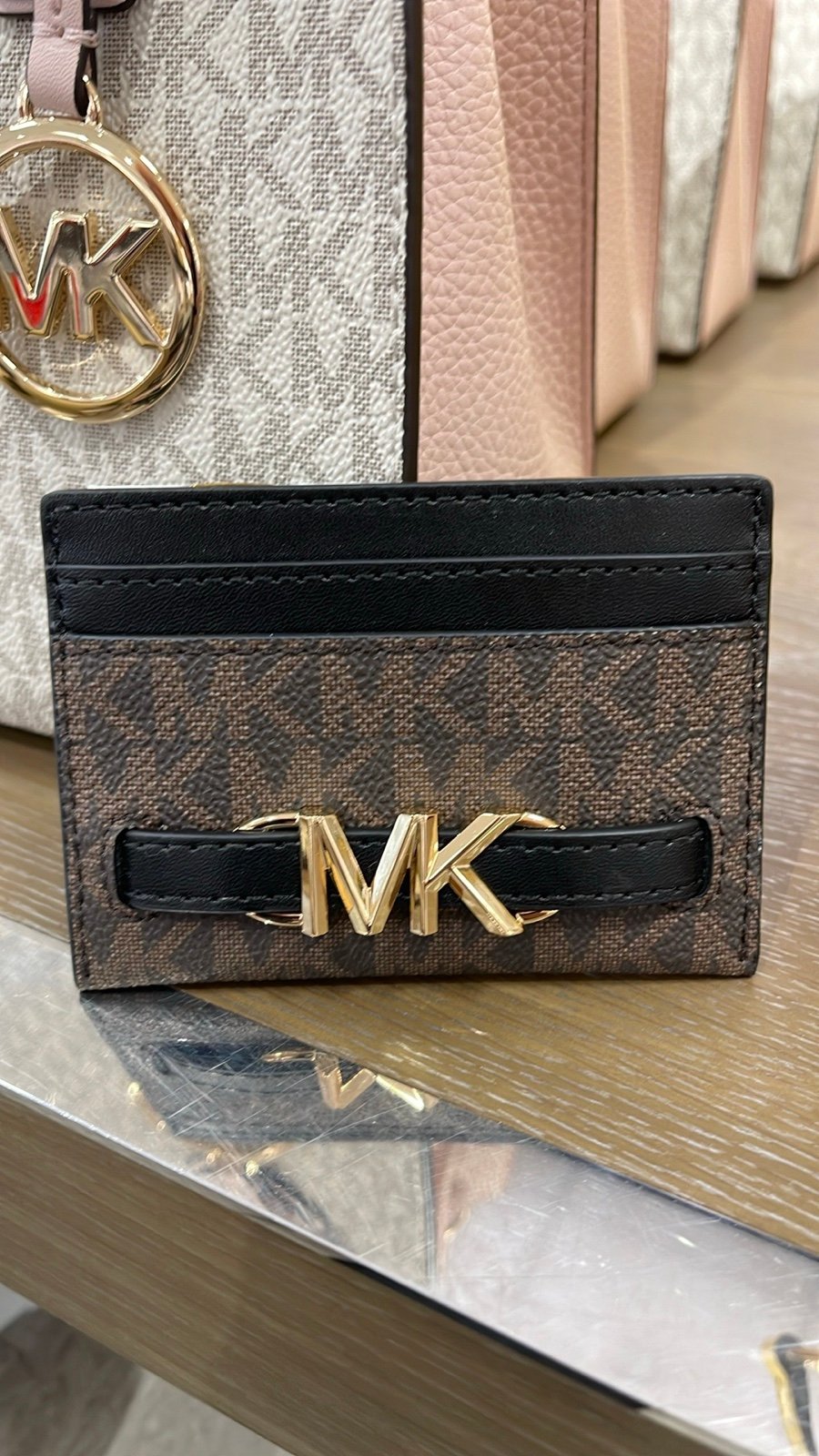 MICHAEL KORS Reed Large Card Holder Case Wallet Brown /Black MK NWT