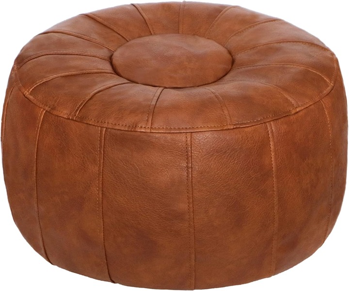 Handmade Moroccan Round Pouf Foot Stool Ottoman Light Brown