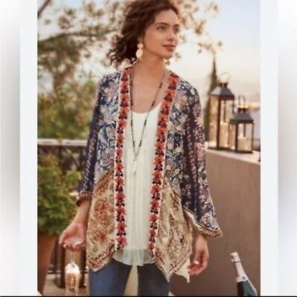 Soft Surroundings Moonlight Garden Kimono Topper Women’s M Boho Velvet Floral