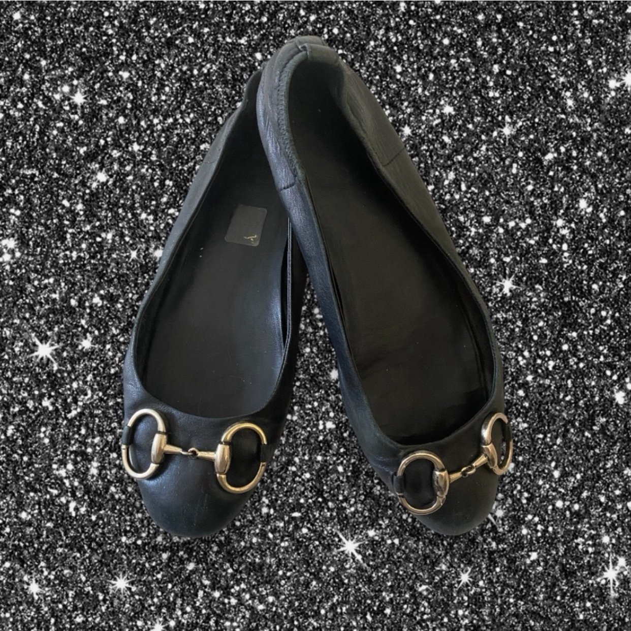 Gucci Black Leather Horsebit Ballet Flats