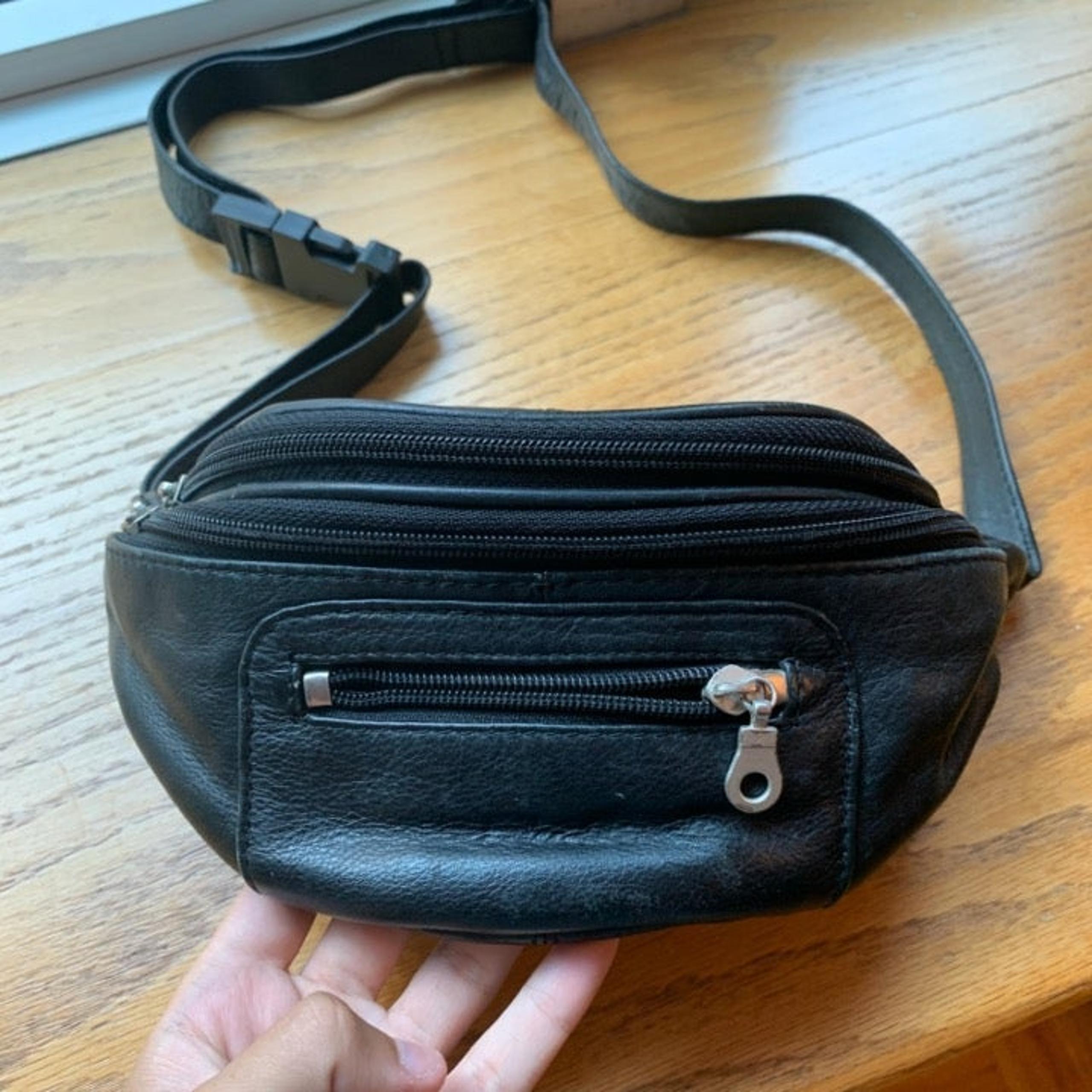 Vintage Genuine Black Leather Belt Bag