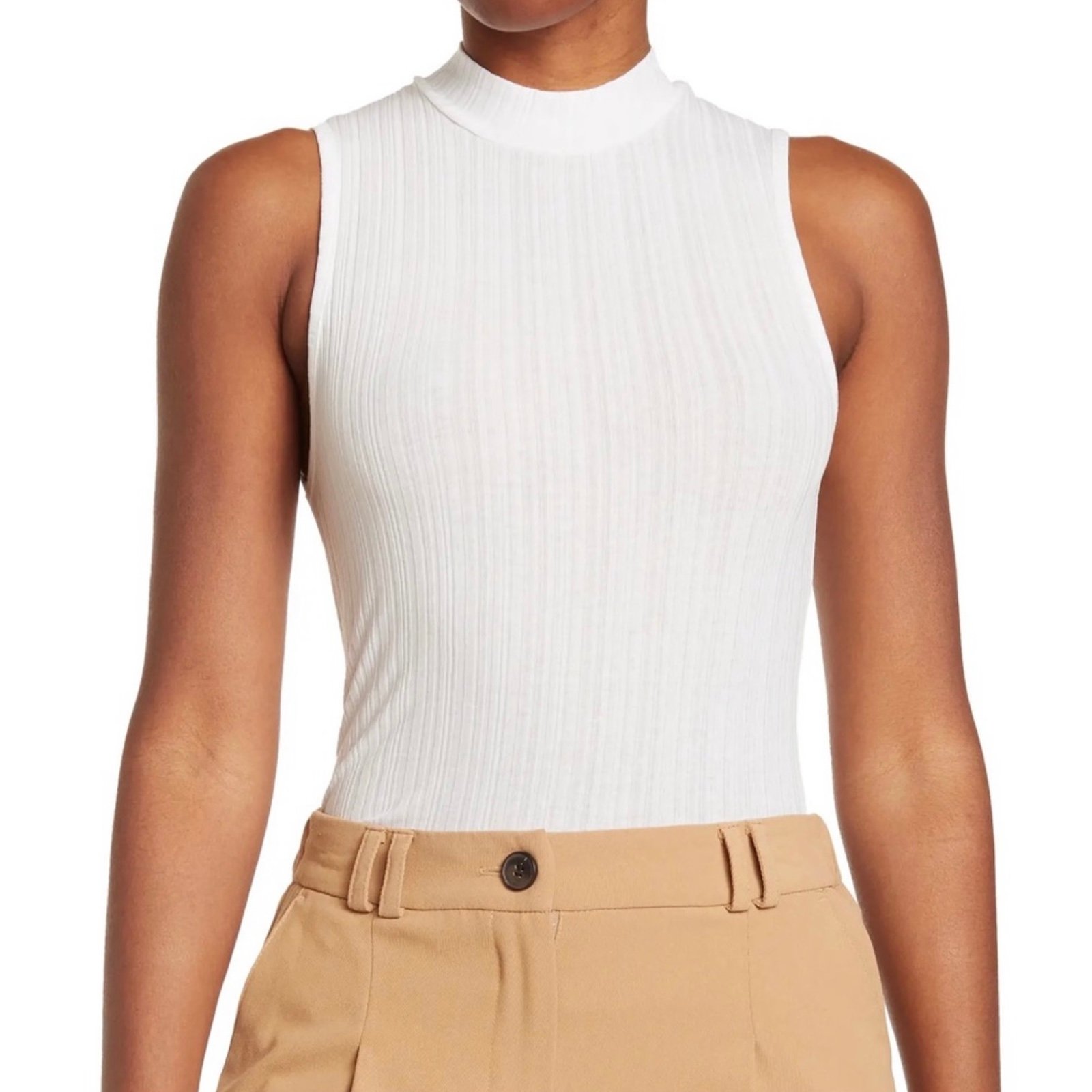 VINCE WHITE MOCK NECK RIBBED TANK TOP