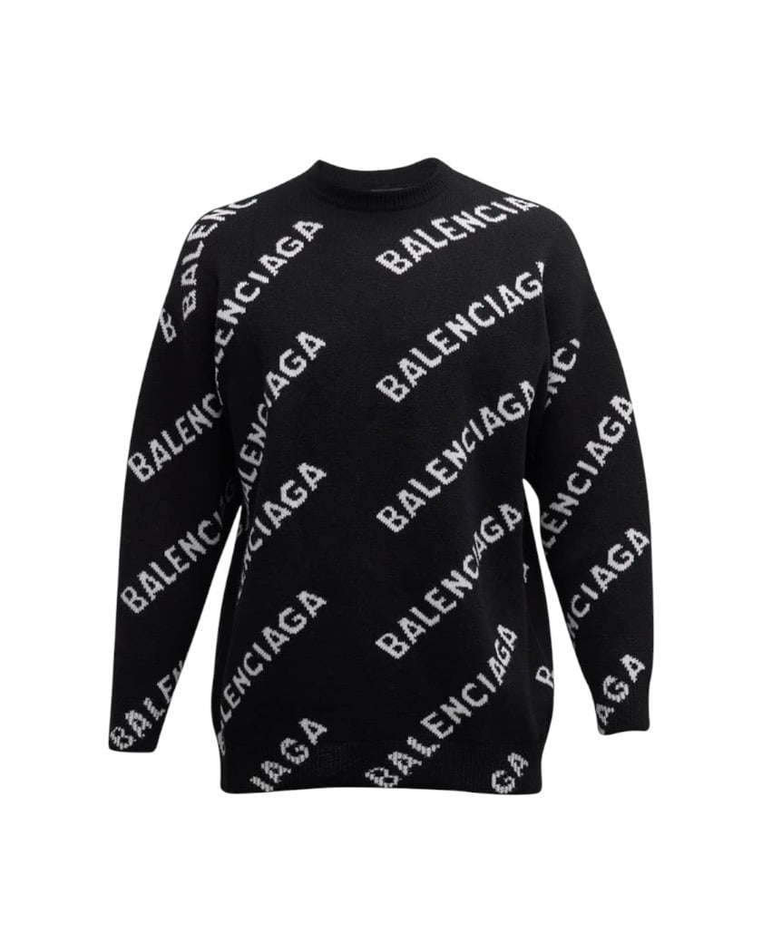 Balenciaga Black Allover Logo Sweater Sz. S