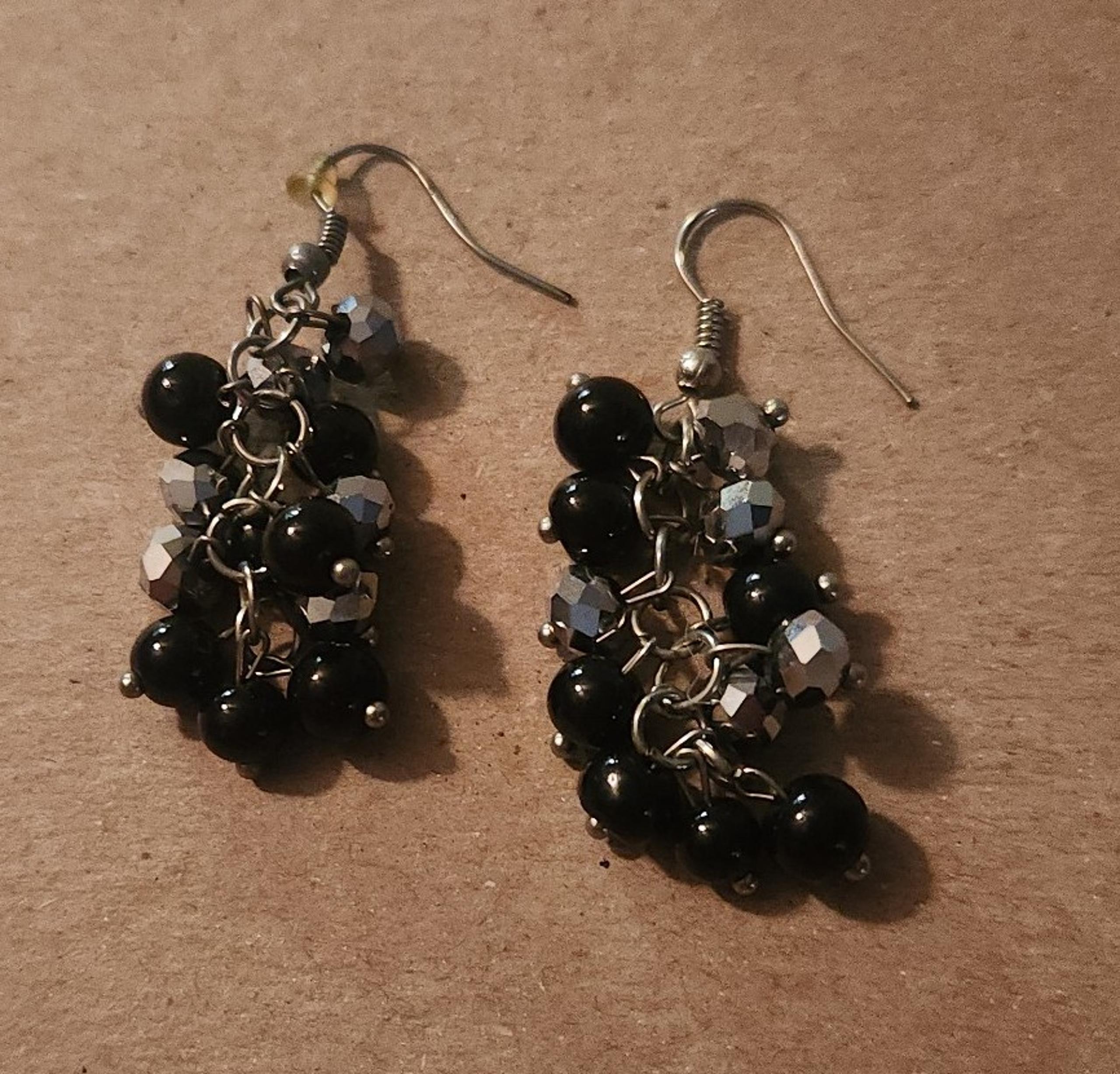 Black & Silver Dangling Acrylic Bead Earrings