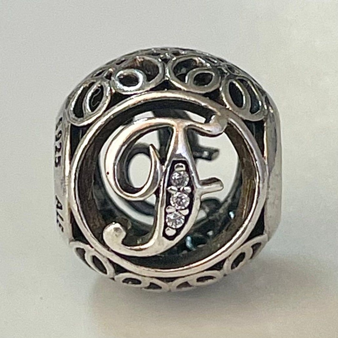 Pandora Vintage Letter F Charm with Clear Cubic Zirconia